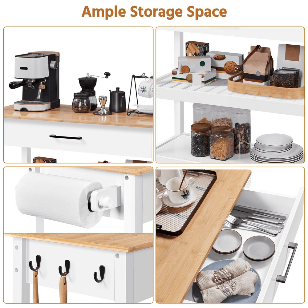 Alden Design Rolling Kitchen Island Cart with Storage & Drawer, White - Image 9