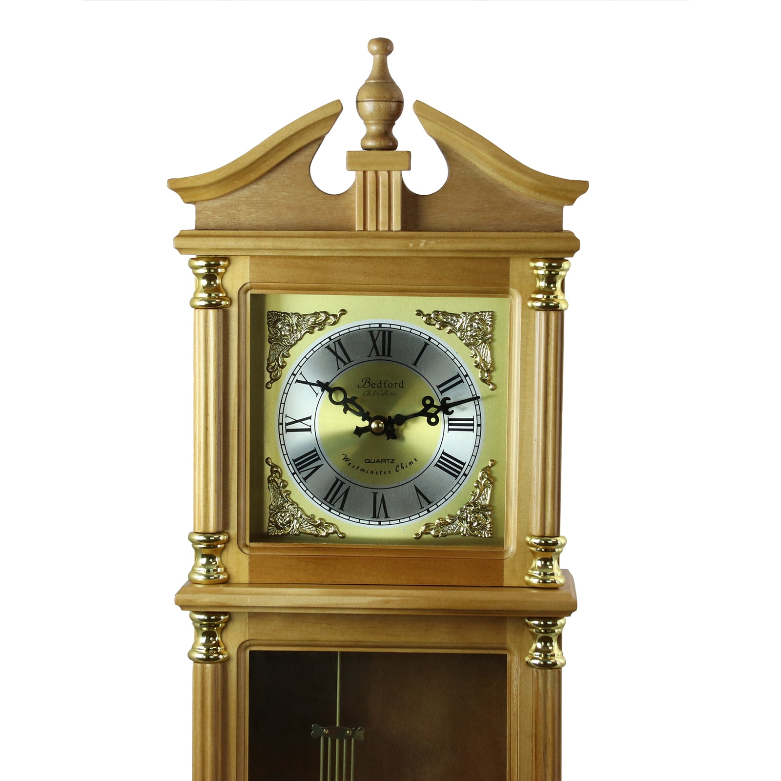 Bedford Clock Collection 34.5" Antique Chiming Wall Clock with Roman Numerals in a Harvest Oak Finish - Image 3