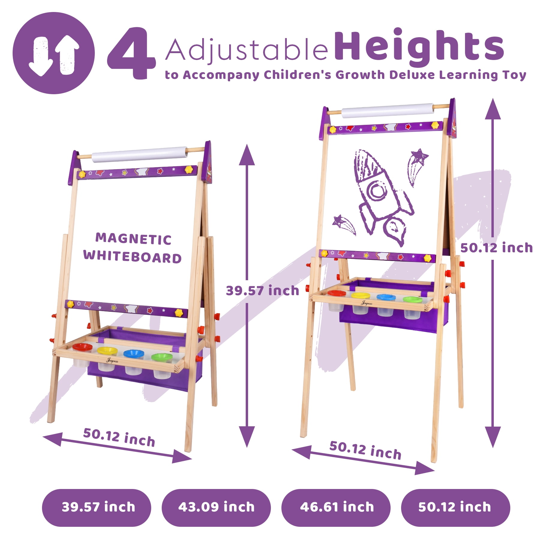 Joyooss 39.57"-50.12" Adjustable Wooden Kids Art Easel with 98+ Accessories, Double-Sided - Image 3