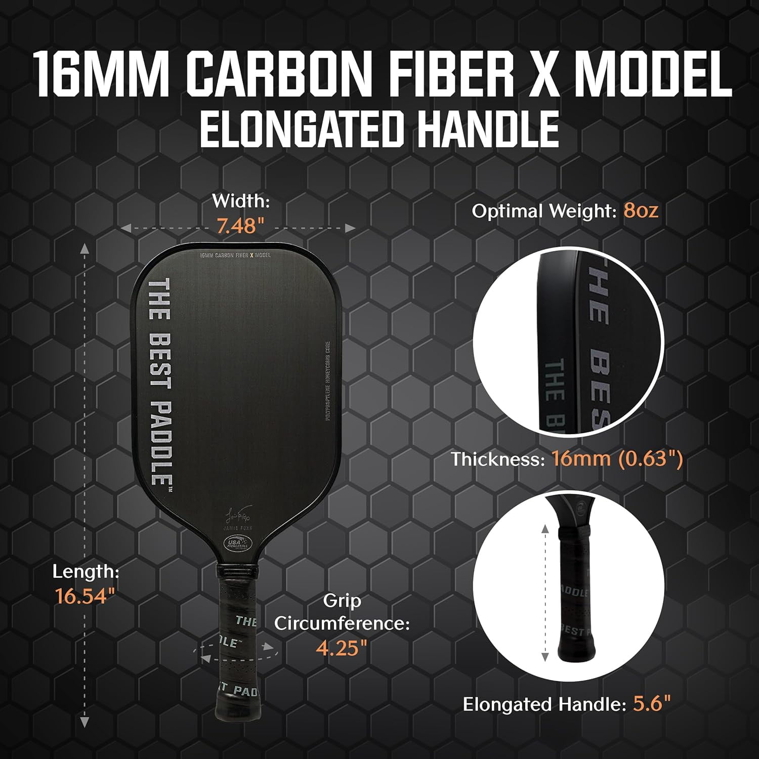 The Best Paddle Pickleball Paddle Carbon Fiber 16mm Polymer Core Elongated Handle USAPA Certified - Image 6
