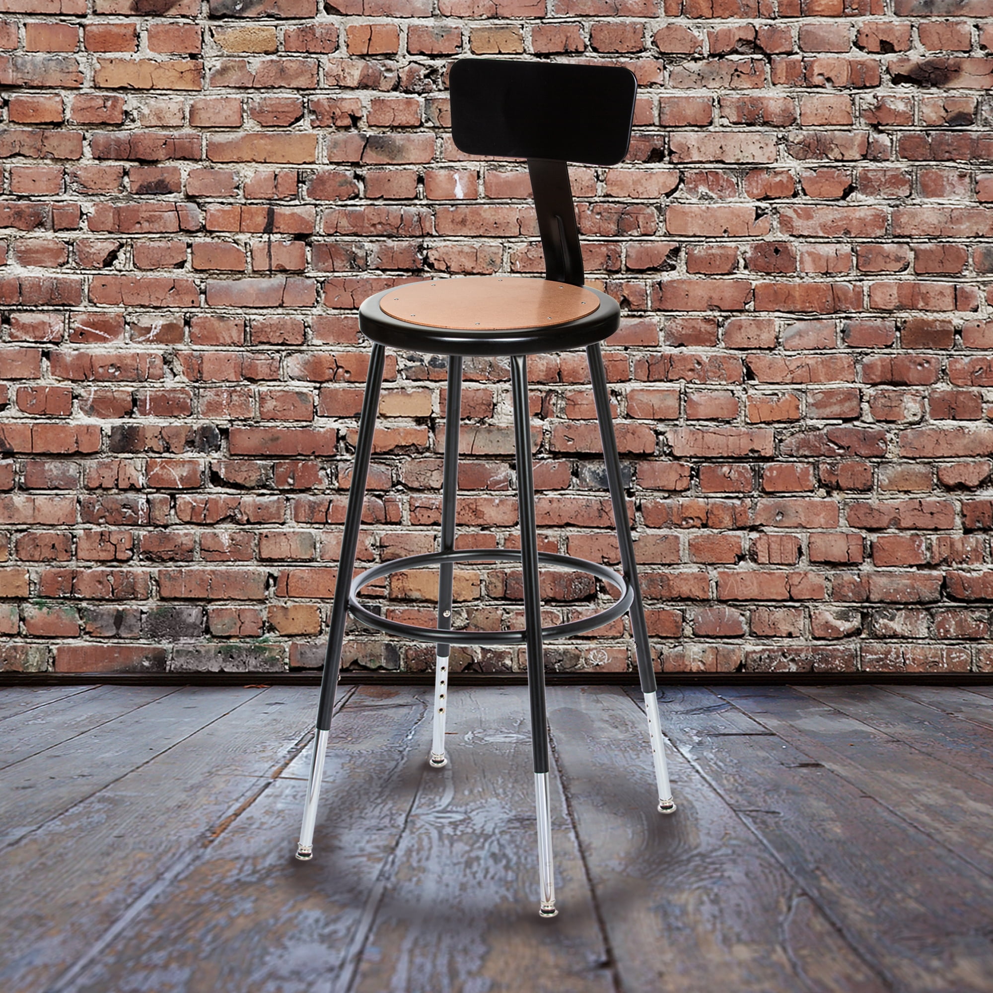 Hampden Furnishings Flynn 25"-33" Adjustable Masonite/Steel Stool with Backrest, Black, 2 PK - Image 7