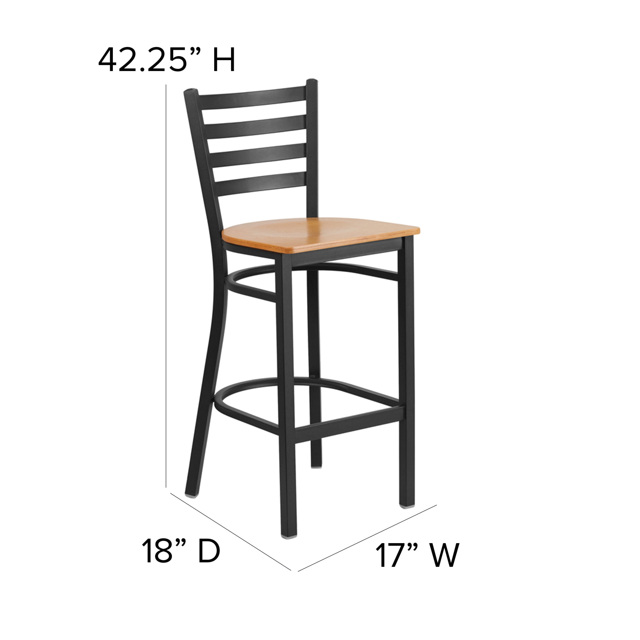Flash Furniture HERCULES Series Black Ladder Back Metal Restaurant Barstool - Natural Wood Seat - Image 6