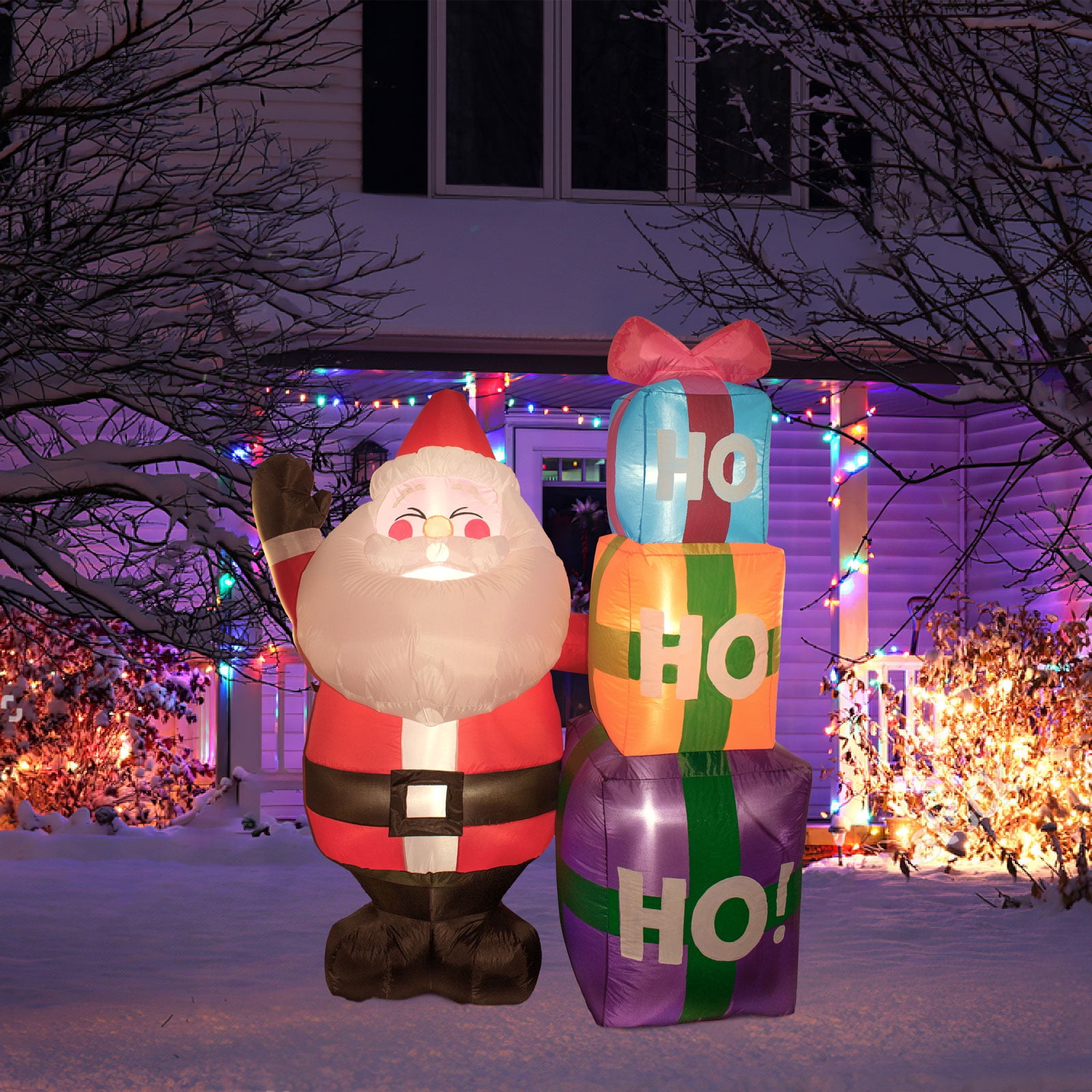 Fun Little Toys 6 Ft Tall Jolly Santa Claus with 3 PCS Inflatable Decorations, Funny Built-in LED Lights Large Outdoor Christmas Blow ups Xmas Outside Holiday Yard Decorations - Image 6