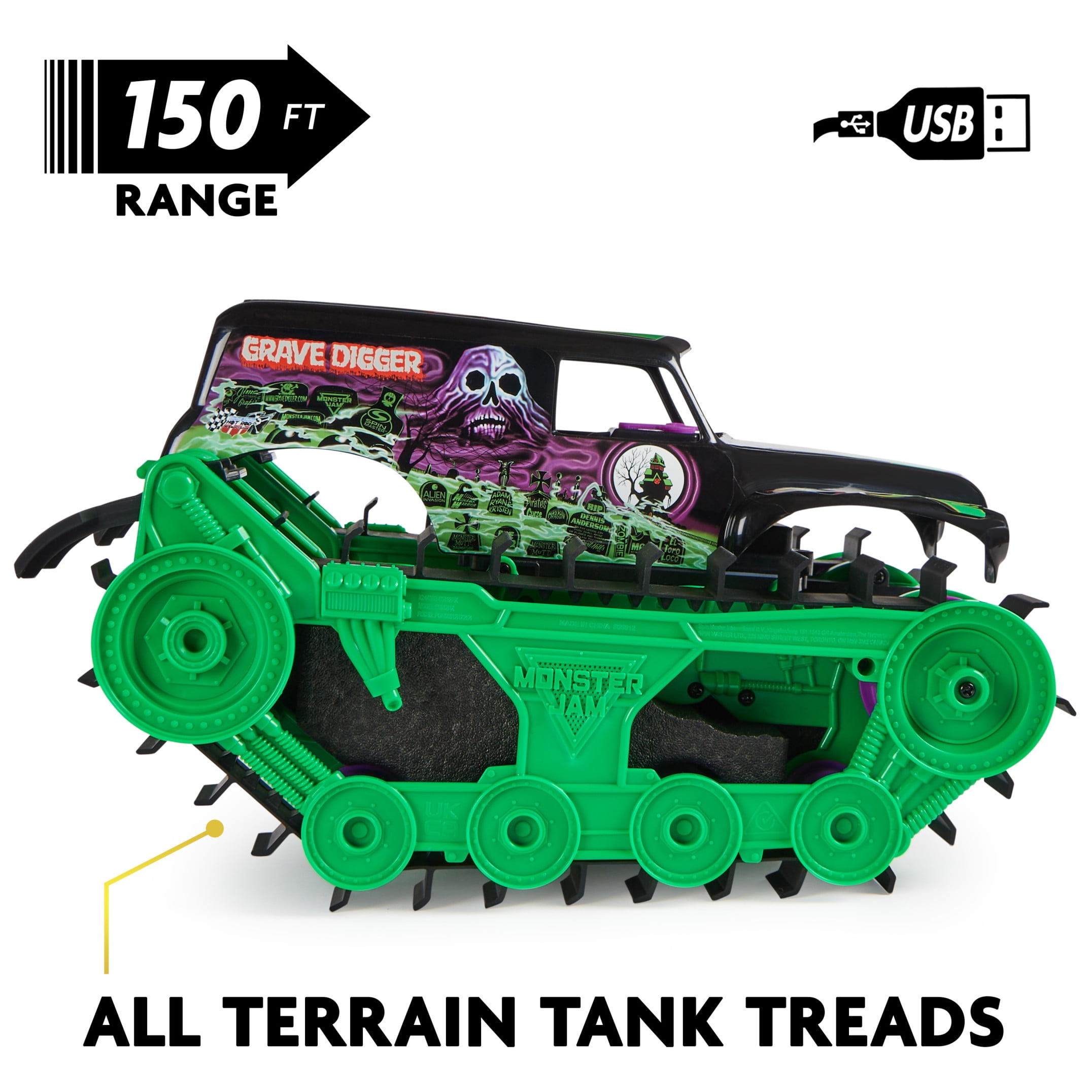 Monster Jam, Official Grave Digger Trax All-Terrain Remote Control Outdoor Vehicle, 1:15 Scale, Kids Toys for Boys and Girls Ages 4 and Up - Image 9