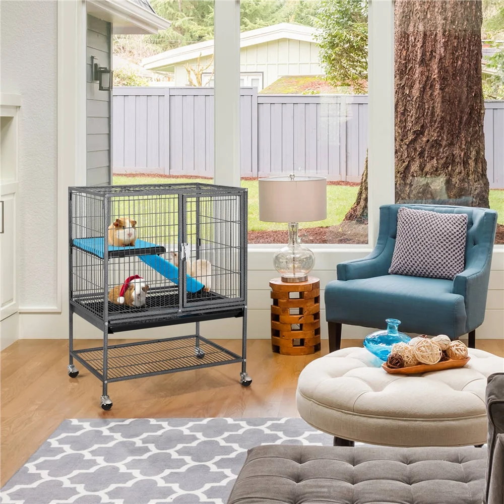 Alden Design Metal Animal Cage with Wheels for Adult Rats/Ferrets/Chinchillas/Guinea Pigs, Black - Image 2