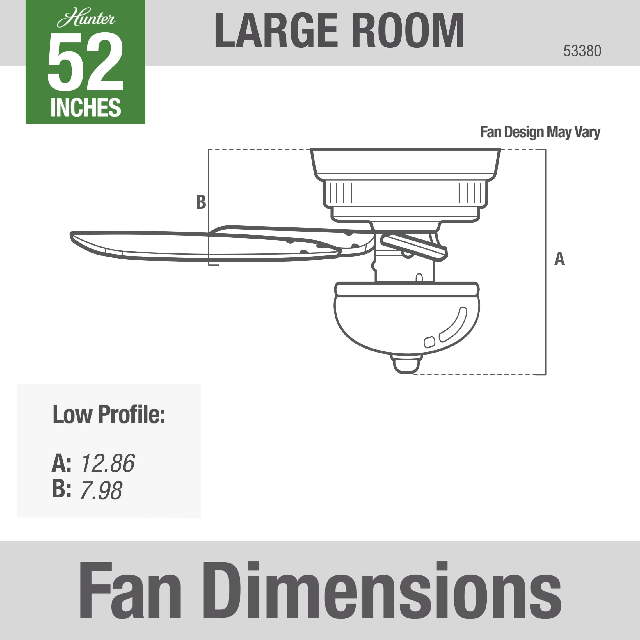 Hunter - Kenbridge Indoor Low Profile Ceiling Fan With Light, 52-inch, Brushed Nickel, Rustic-style, 3-speed WhisperWind Motor, 53380, for Living Rooms, Bedrooms - Image 9