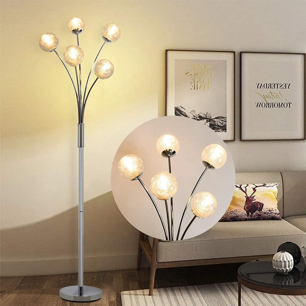 DingLiLighting 5 Lights Modern Globe Floor Lamps for Living Room, Farmhouse Tall Pole Tree Lighting for Bedroom, LED Corner Floor Lamp, Mid Century, G9 Bulb - Image 4