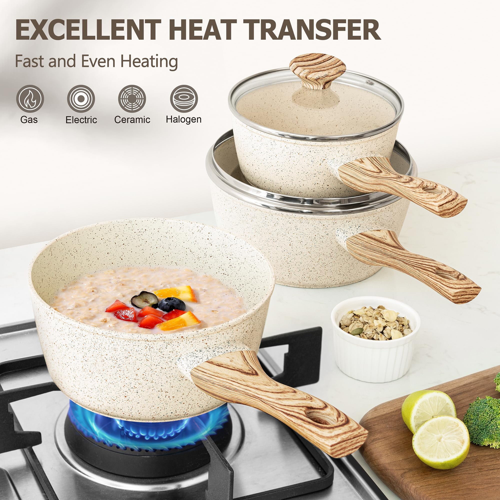 MICHELANGELO Sauce Pan with Lid, Nonstick Saucepans 1.5QT&2QT&3QT, Granite Sauce Pan 3 Piece, Stone Saucepan Set, Small Pot with Lid, Nonstick Sauce Pot Set - Image 5