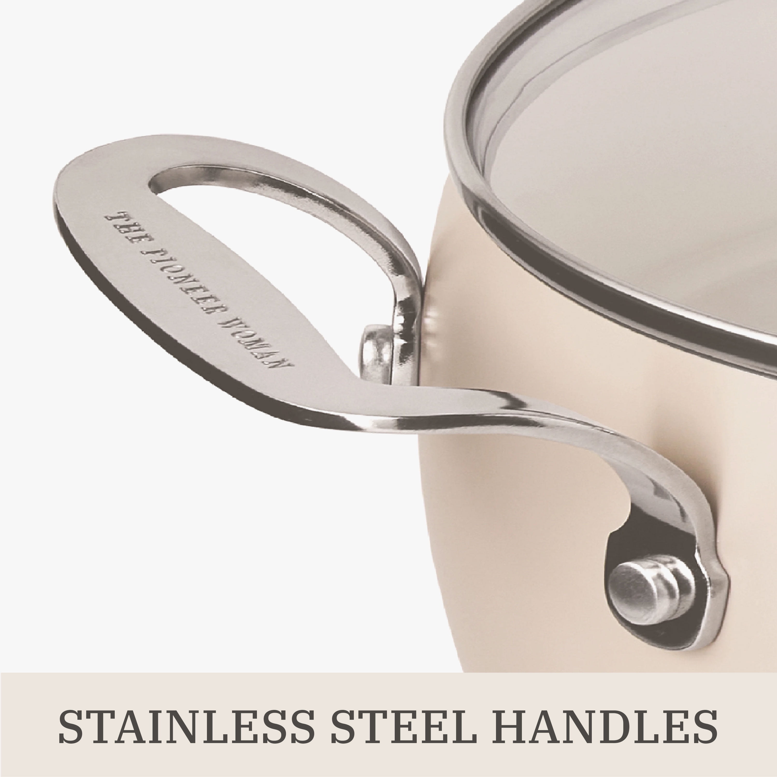 The Pioneer Woman Harlow 15-Piece Cookware Set, Ceramic Non-Stick Pots and Pans Set, Taupe - Image 11