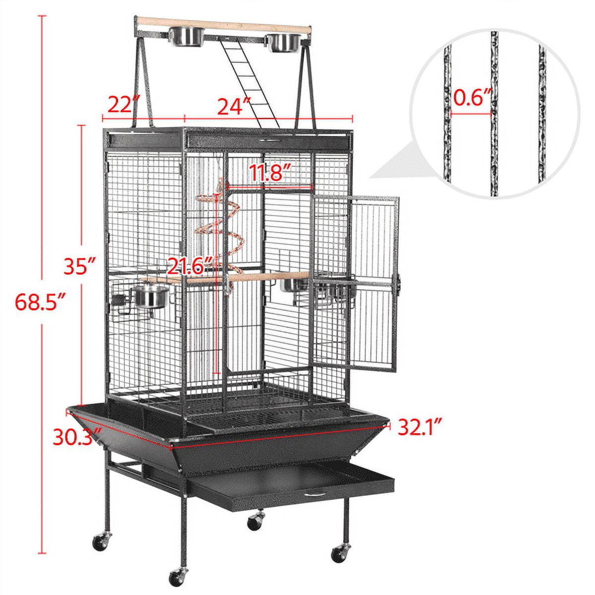 Alden Design 68.5" Rolling Metal Large Bird Cage with Play Top for Large Pet Birds - Image 10
