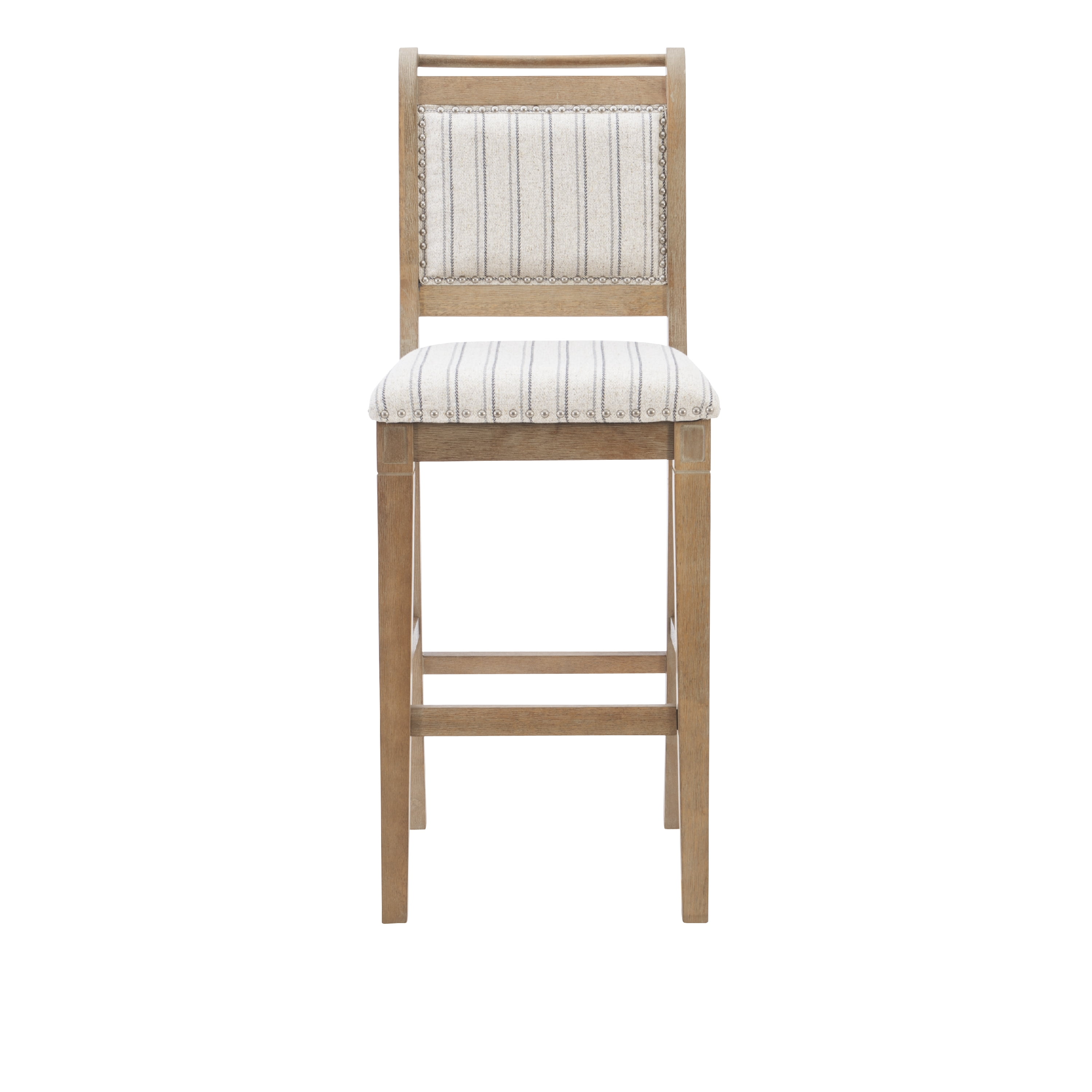 Linon Emmy 30" Mid Back Indoor Wood Bar Stool, Graywash/Natural Stripe - Image 11