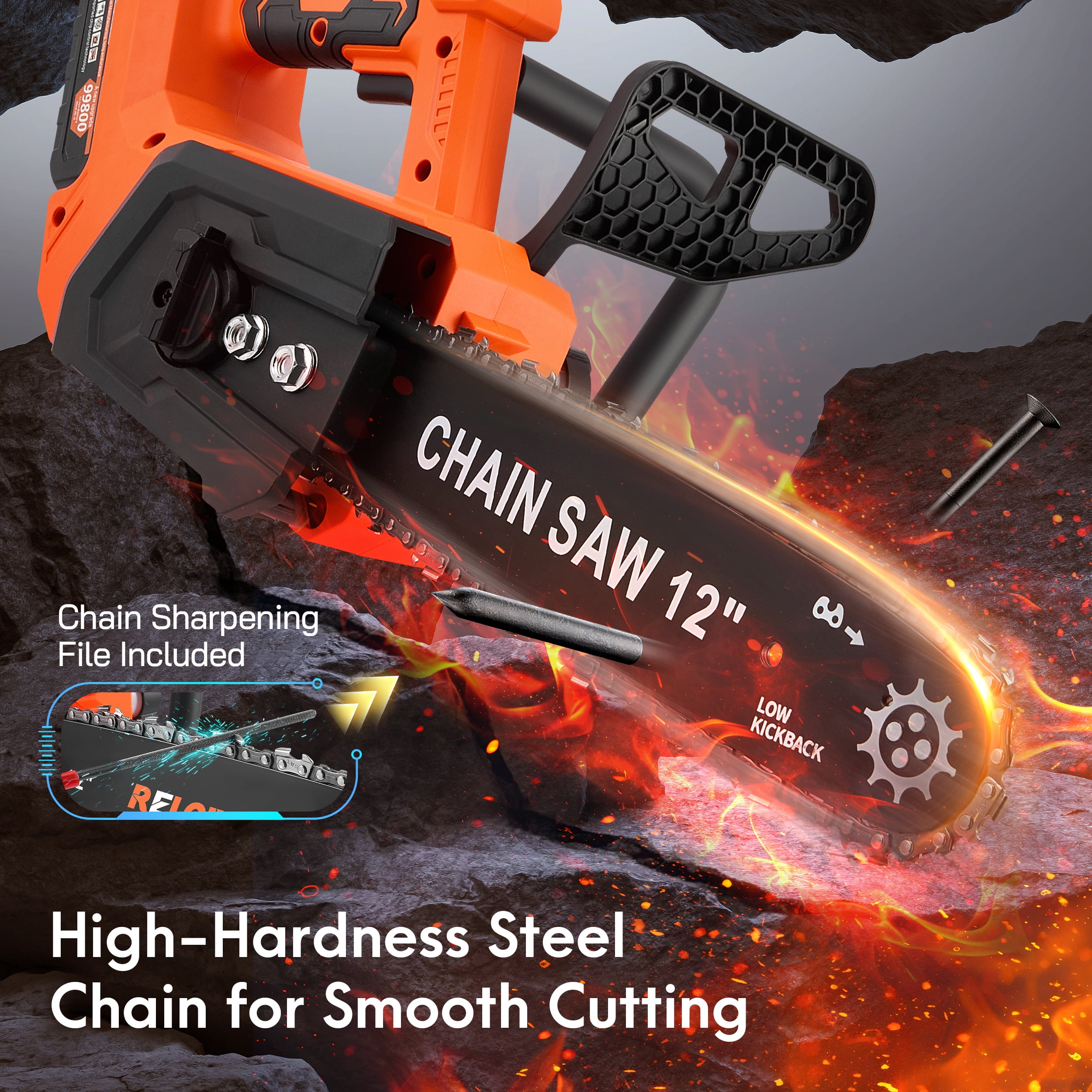 RELOIVE 12" Chainsaw, Cordless battery Chainsaw with 2x 4.0Ah Batteries , Electric Chainsaw with 1200W Brushless Motor, Automatic Lubrication, Power Chain Saw for Wood Cutting Tree Trimming - Image 8