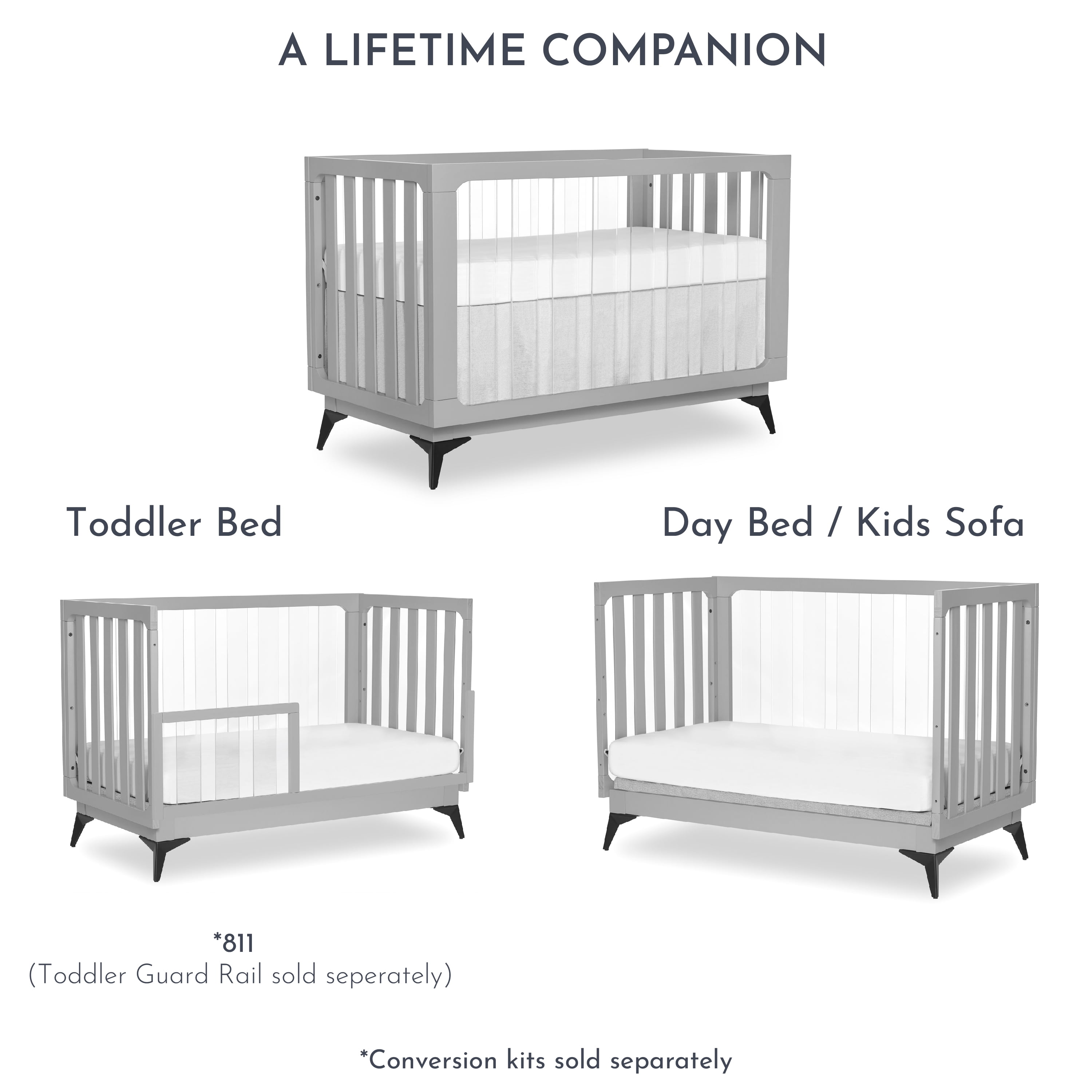 Evolur Acrylic Millennium 4-in-1 Convertible Crib in Pebble Grey - Image 15