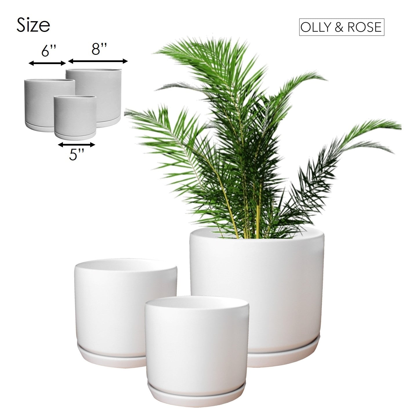 Matt White Flower Pots Garden Planters Set 3 Indoor outdoor ceramic plant pots round with Saucers - Image 7