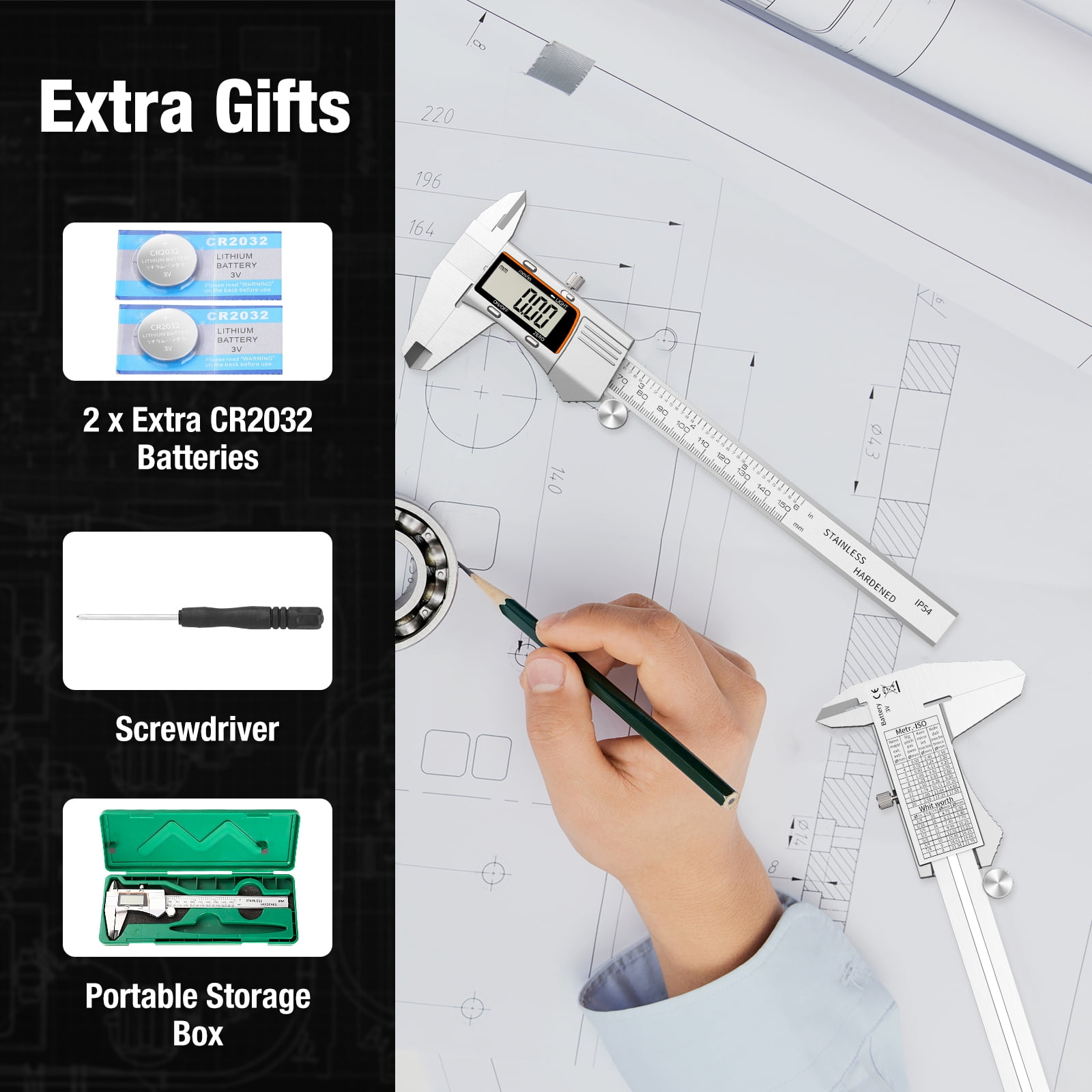 Raynesys Digital Caliper,12 inch 300mm Micrometer Caliper Measuring Tool Stainless Steel Electronic Diameter Digital Caliper Tool with Large LCD Screen - Image 5