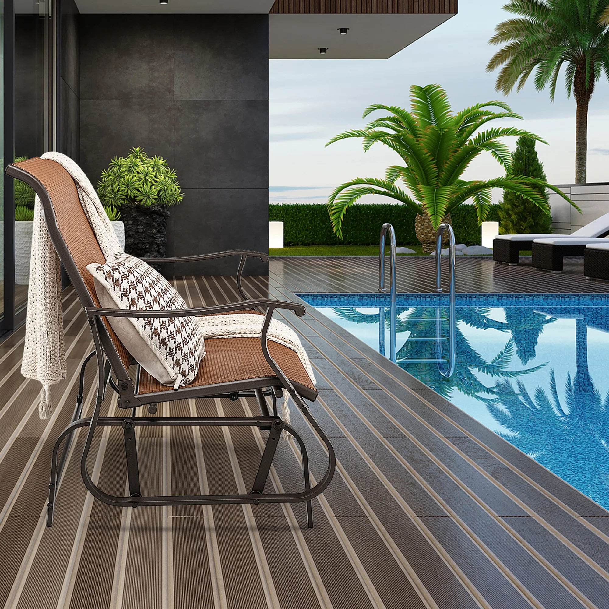 Gymax 2-Person Outdoor Glider Chair Patio Rocking Lounge Chair w/ Breathable Fabric - Image 5