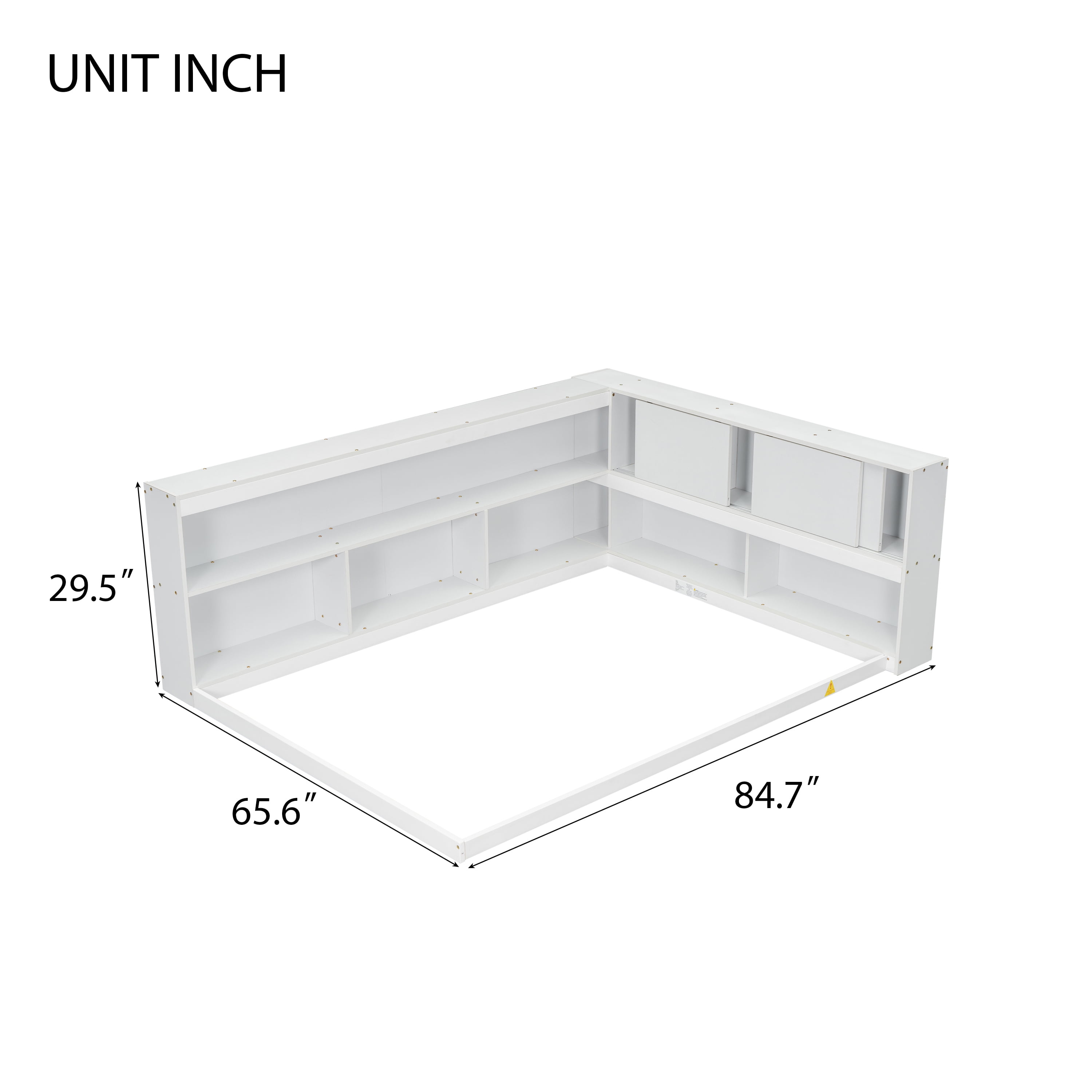 Miniyam Full Size Floor Bed with L-shaped Bookcases for Kids and Teens, White - Image 4