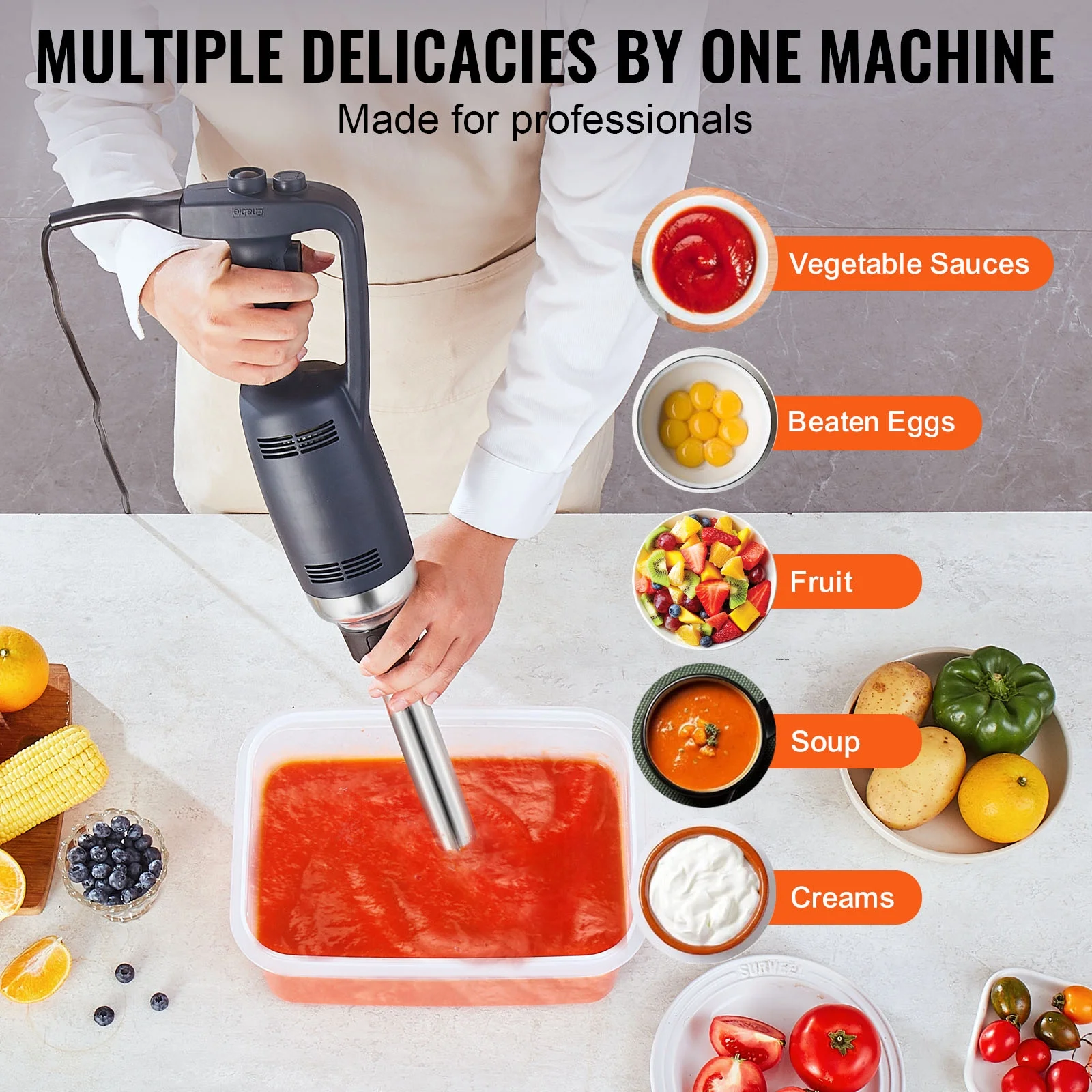 KFFKFF Professional Handheld Blender, 350W Robust Motor, 12-inch Adjustable Speed, Stainless Steel Blade, Versatile Stick Mixer for Soups, Sauces, and Creams - Image 3