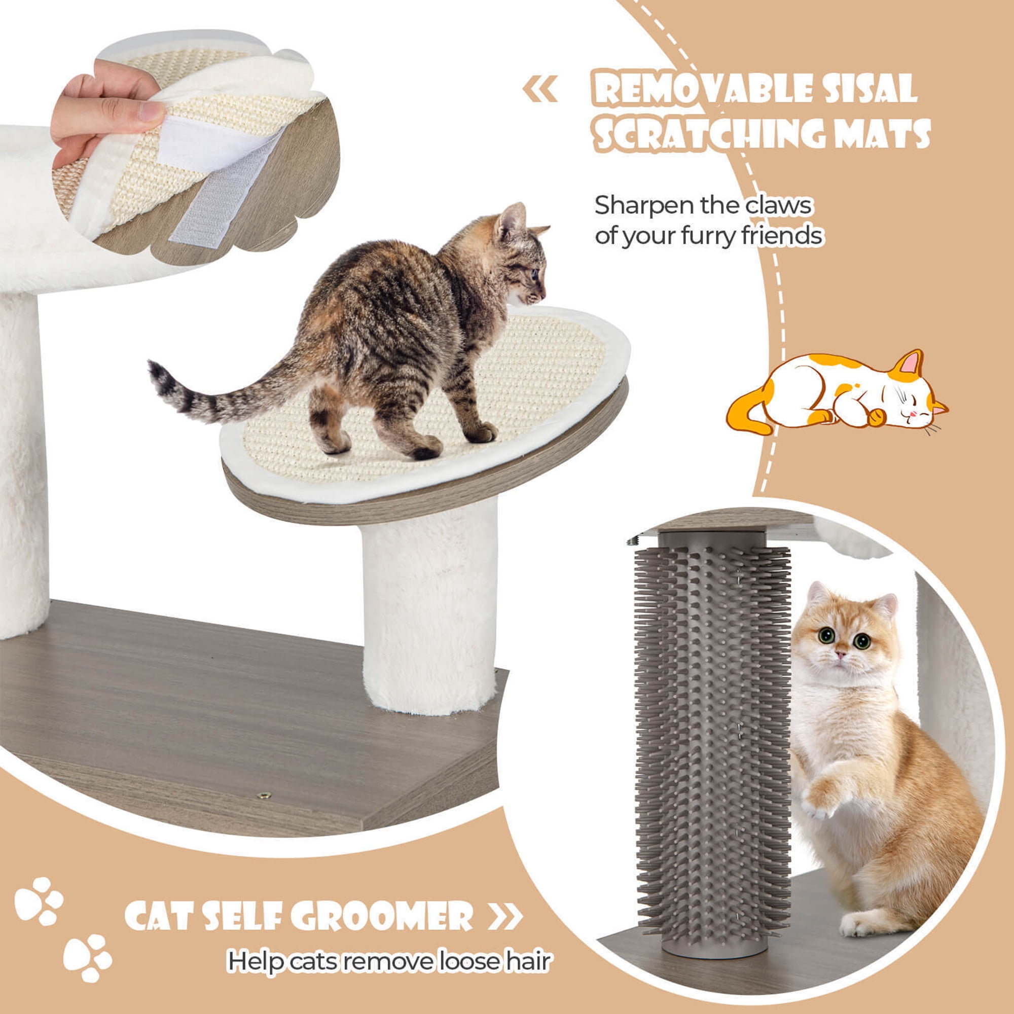Gymax Cat Tree with Litter Box Enclosure 2-in-1 Modern Cat Tower with Cat Condo - Image 9