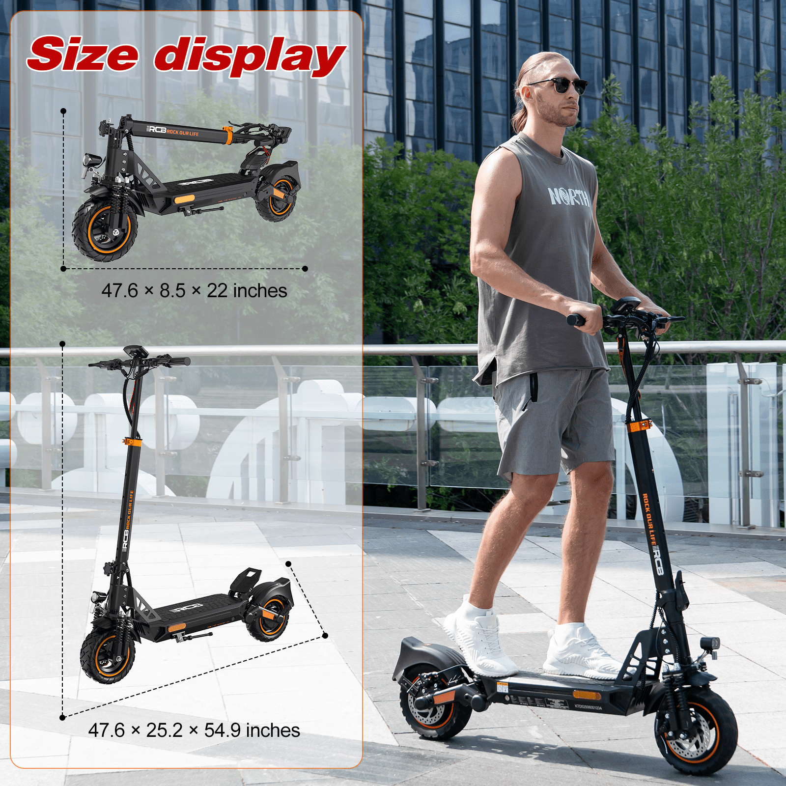 RCB D5PRO Electric Scooter Adult,1600W Peak Motor, 48V27Ah Battery, Up to 80 Miles Range, 10"Anti-Flat Off-Road Tires, Dual Brakes&Dual Suspension, Foldable Commuter Scooter with App & NFC - Image 11