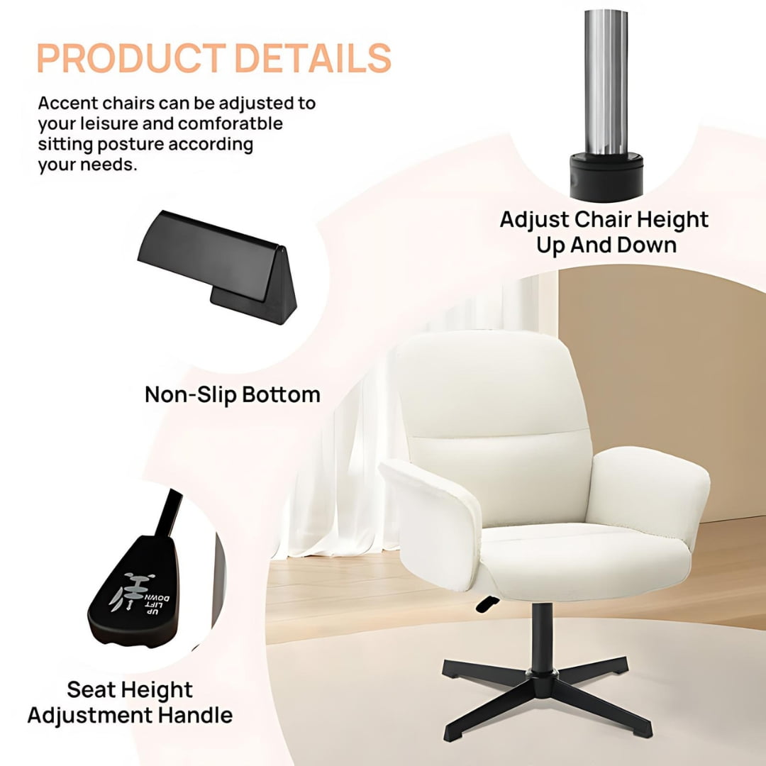 Homy Casa Office Desk Chair, Swivel Height Adjustable Wide Seat Computer Task Vanity Chair for Home Office, Beige - Image 9