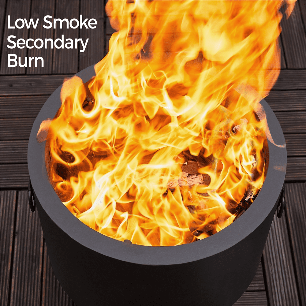 Alden Design 16″ Portable Smokeless Fire Pit with Rain Cover & Lid & Log Grate, Black - Image 3