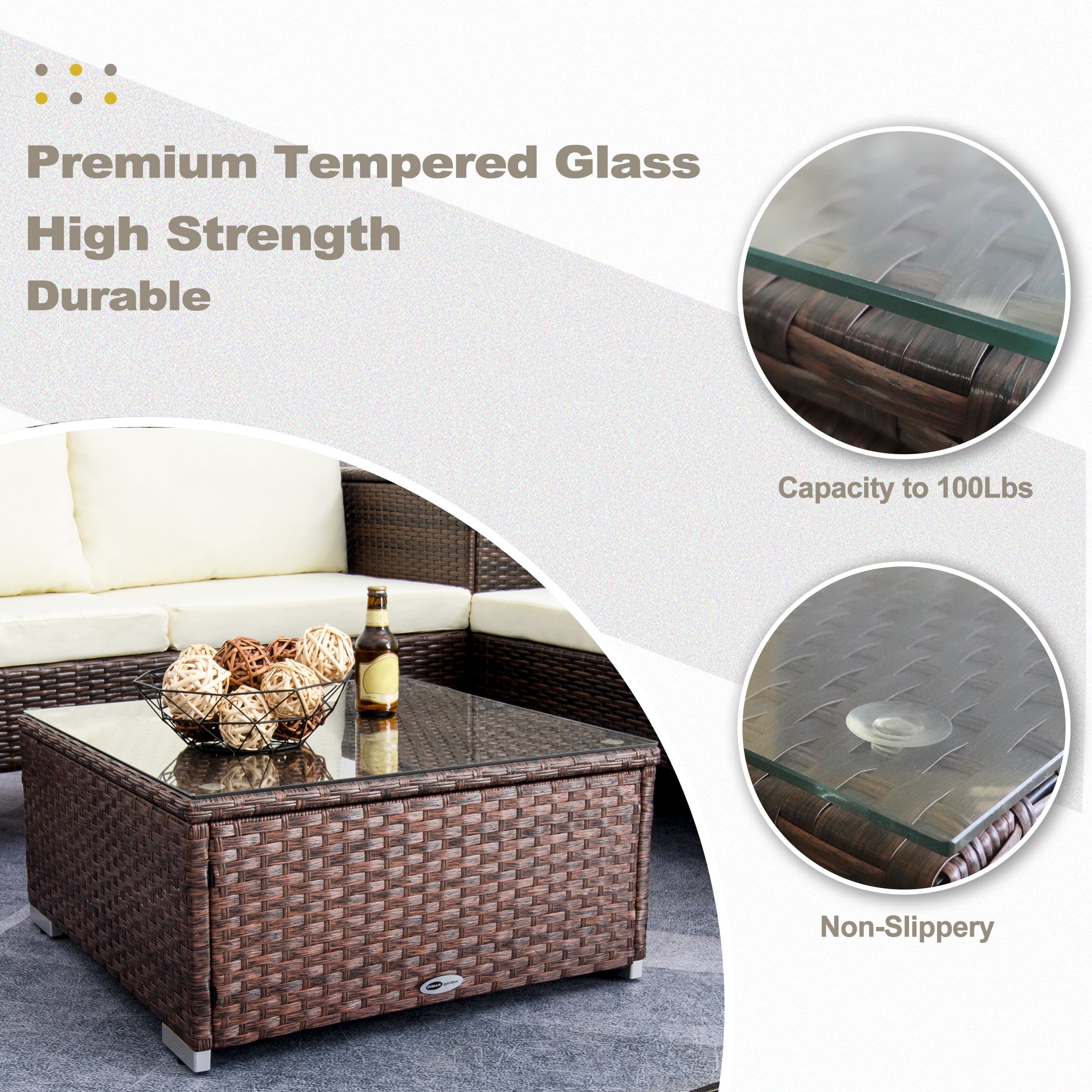 DIMAR GARDEN Outdoor Rattan Square Coffee Table with Glass Top, Mixed Brown - Image 6