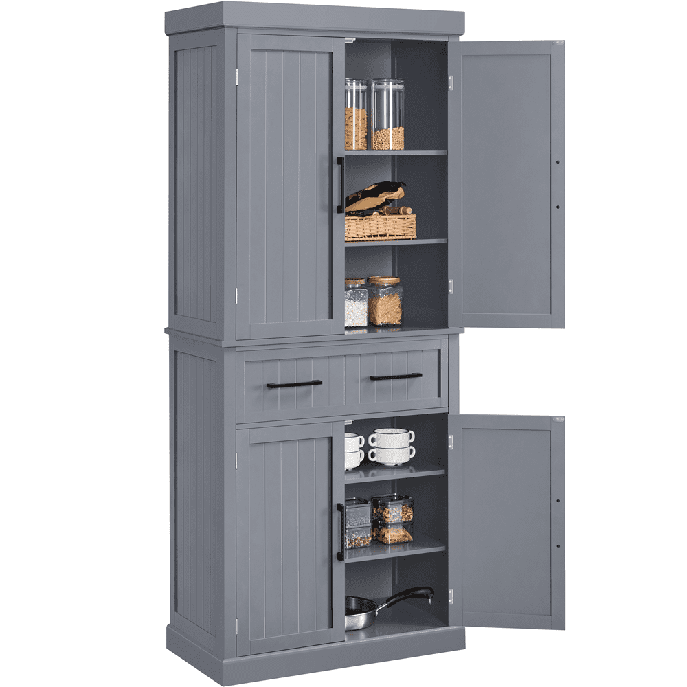 Renwick 72.5'' H Freestanding Pantry Cabinet with Doors and Adjustable Shelves, Dark Gray - Image 7