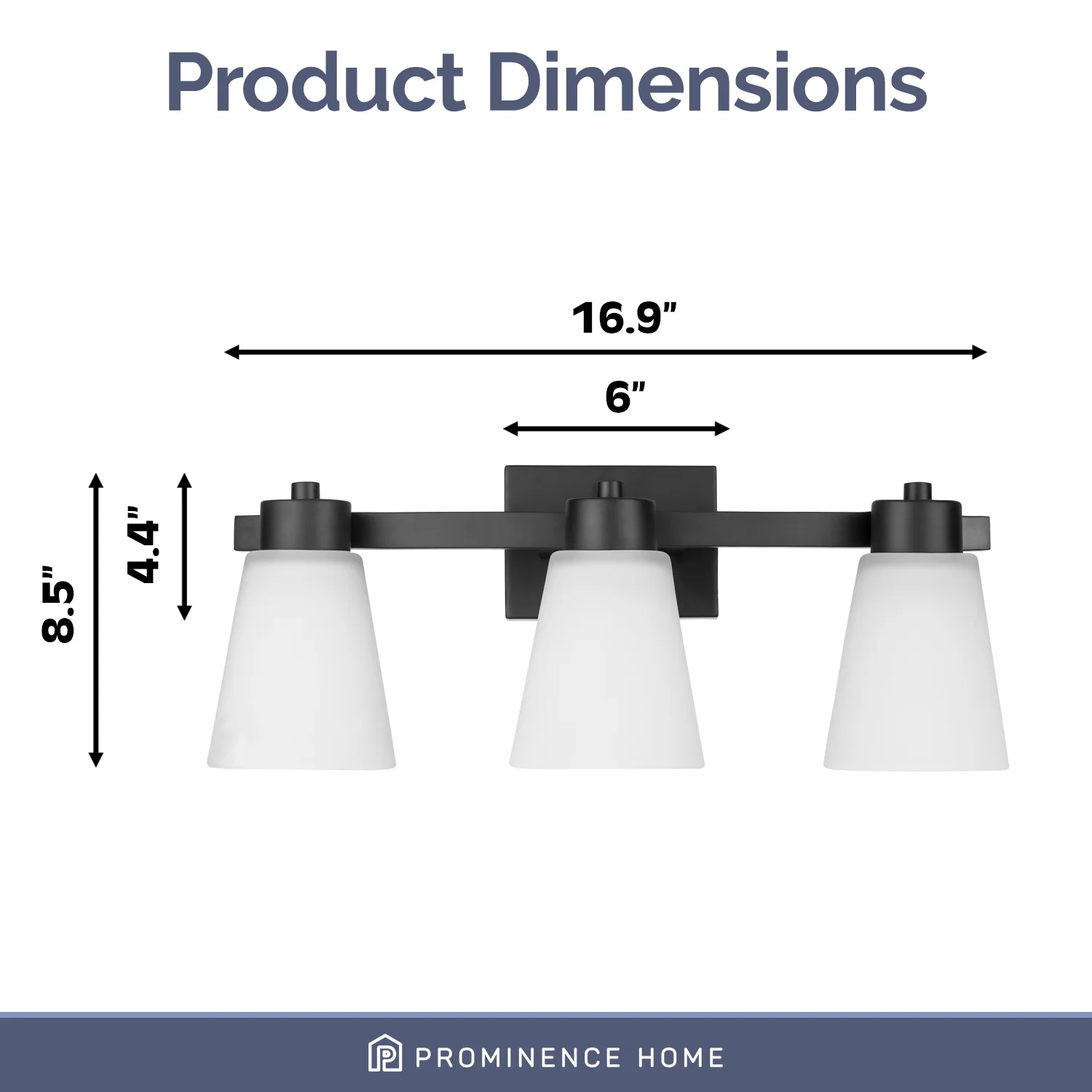 Prominence Home Fairendale 3-Light Matte Black Bathroom Vanity Light with Frosted Glass Shade - Image 5