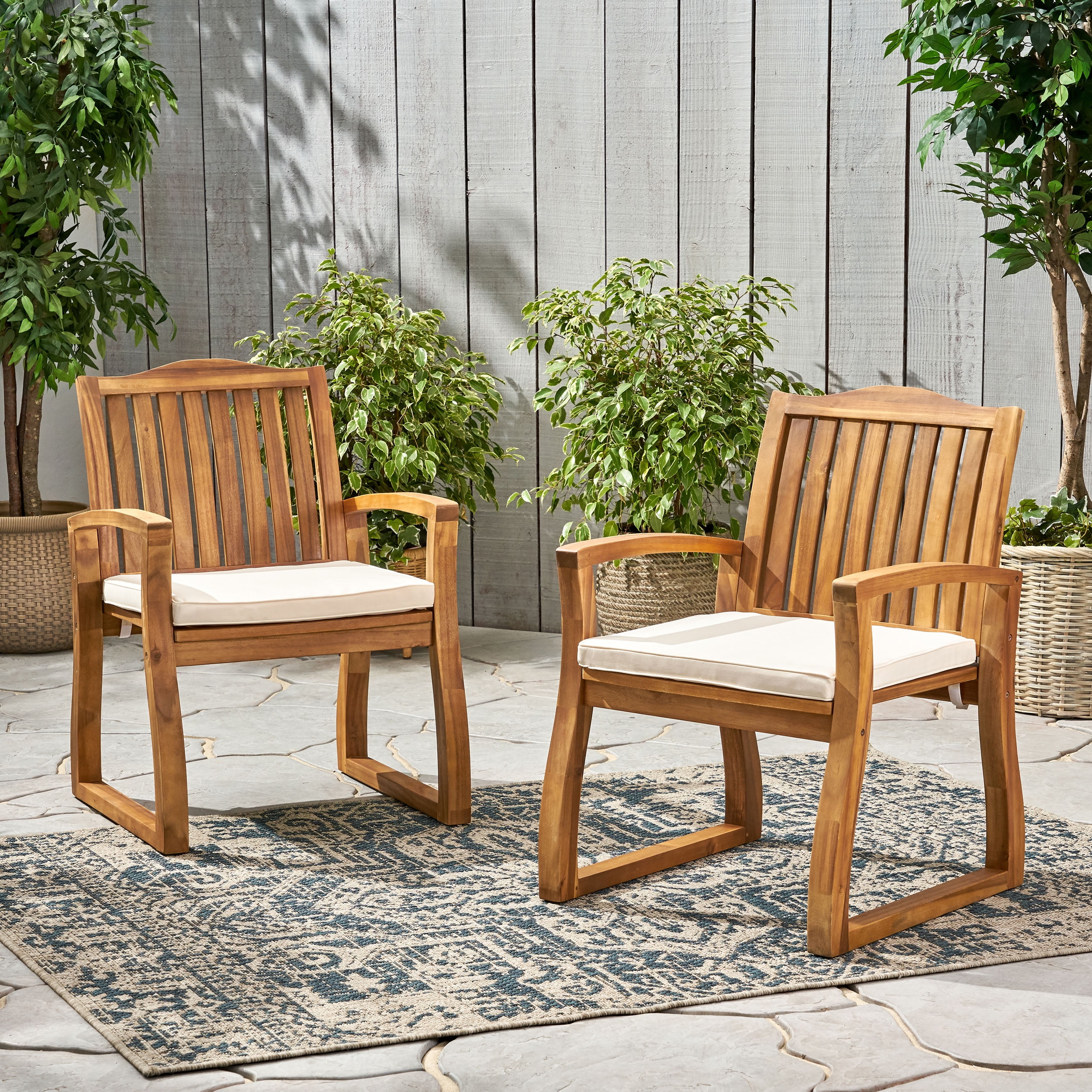 Pearl Outdoor Acacia Wood Dining Chairs, Set of 2, Teak Finish - Image 12