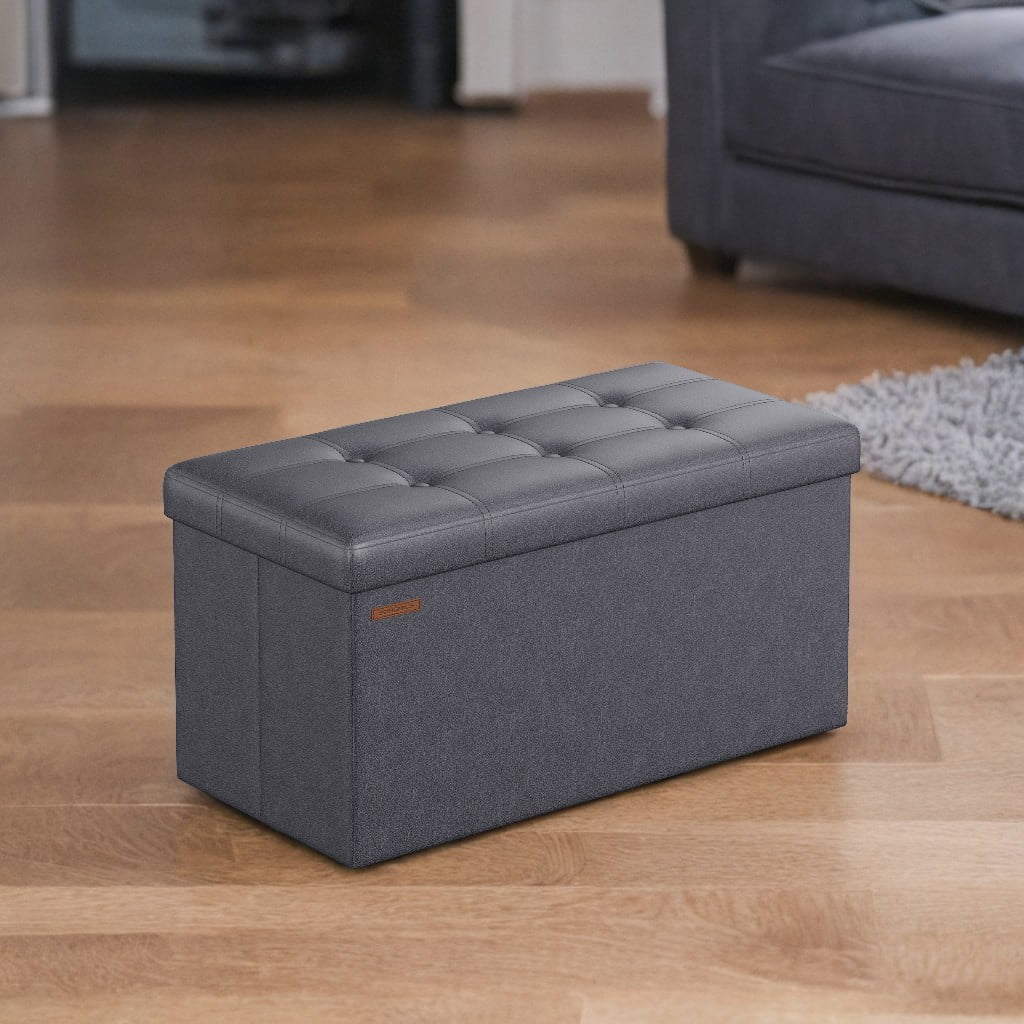 SONGMICS 30" Storage Ottoman Bench Folding Ottoman with Storage Footstool Hold up to 660lb for Living Room Bedroom Dark Gray - Image 7