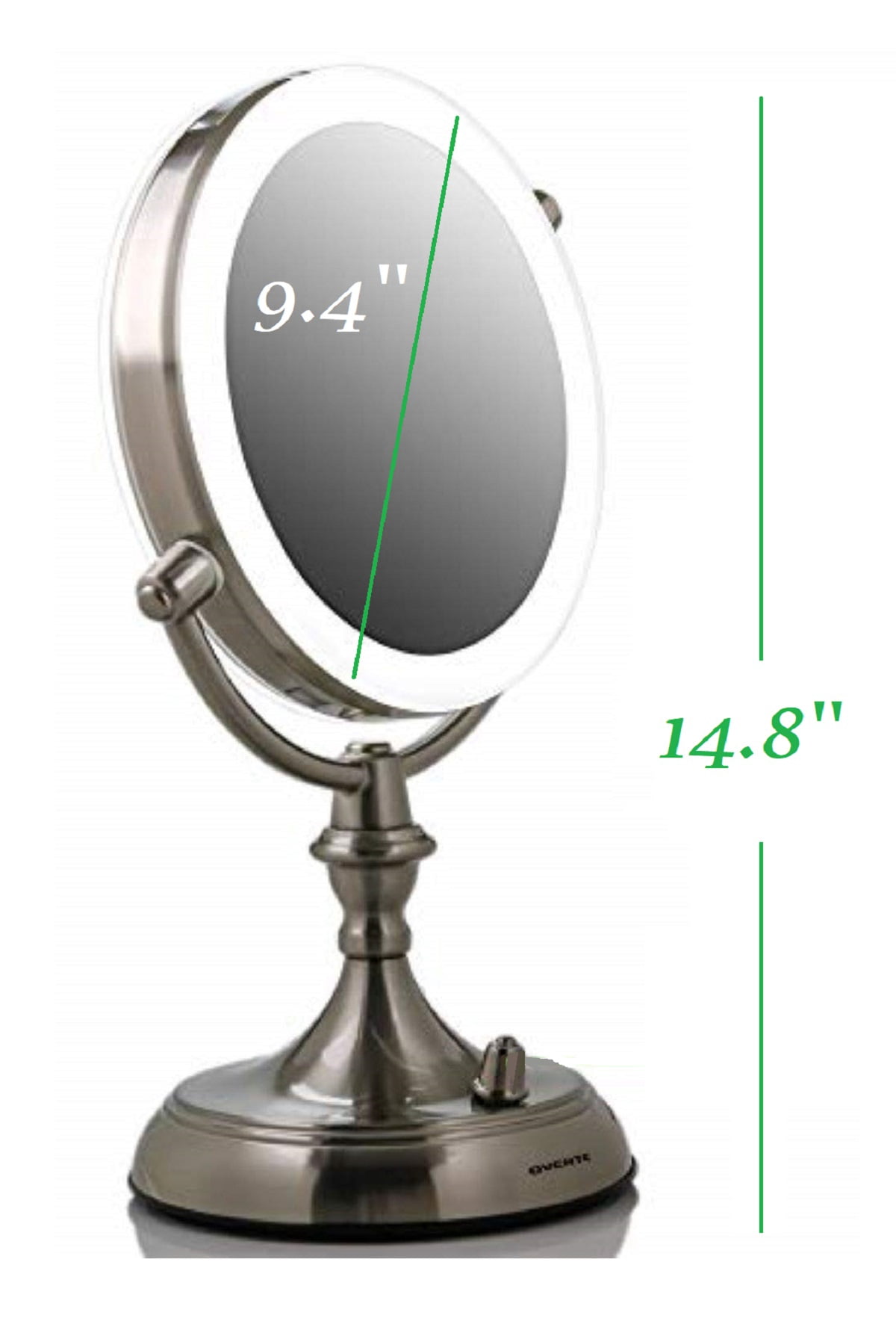 Ovente Lighted Makeup Mirror Tabletop 9.5 Inch 1X 5X Magnifier Dimmable 360 Degree Double Sided Spinning LED Acrylic Edge Battery USB Powered Vanity Skin Care Circle Large Nickel Brushed MGT95BR1X5X - Image 10