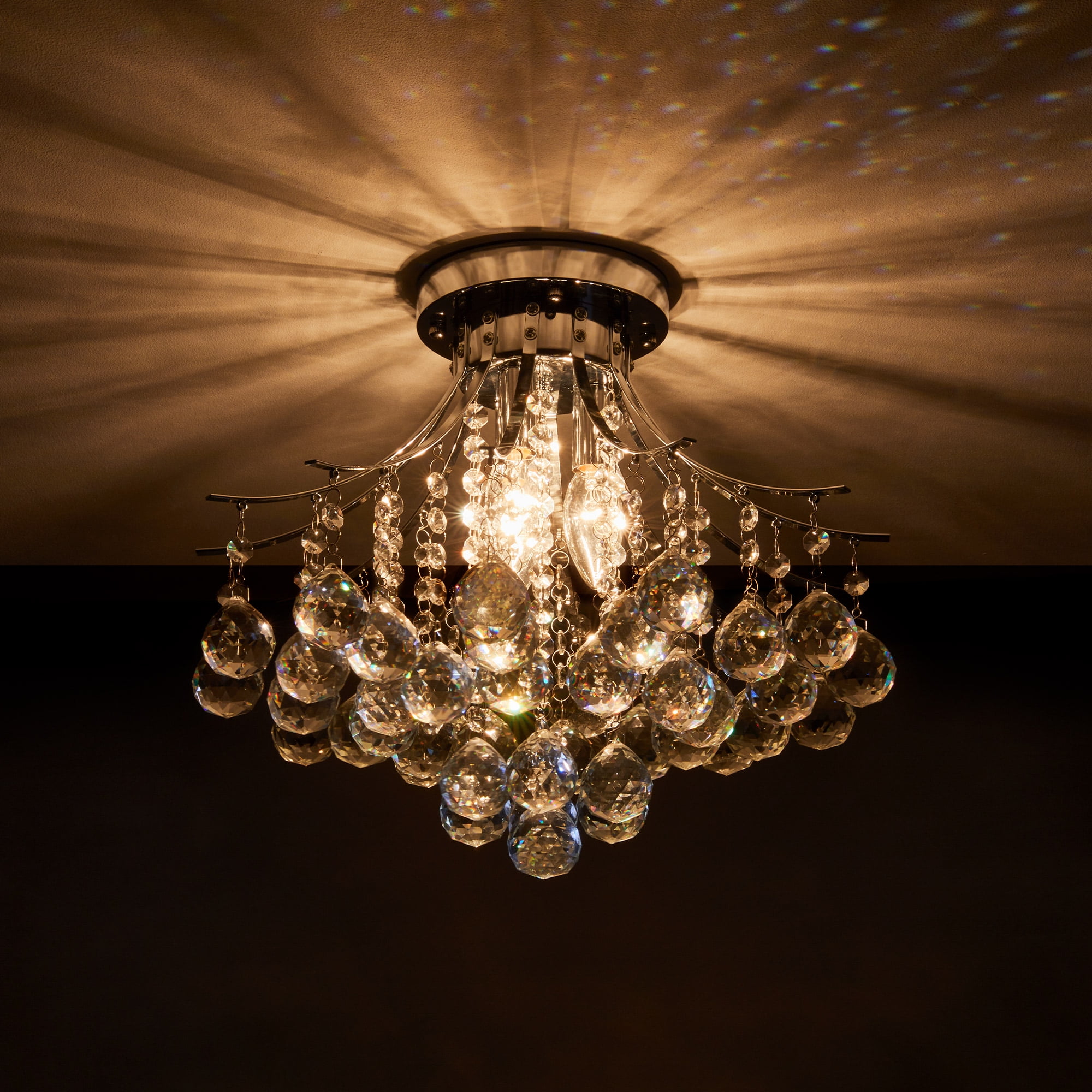 3-Light Crystal Chandelier Ceiling Fixture Pendant, Flush Mount Raindrop Pendant UL Listed - Image 9