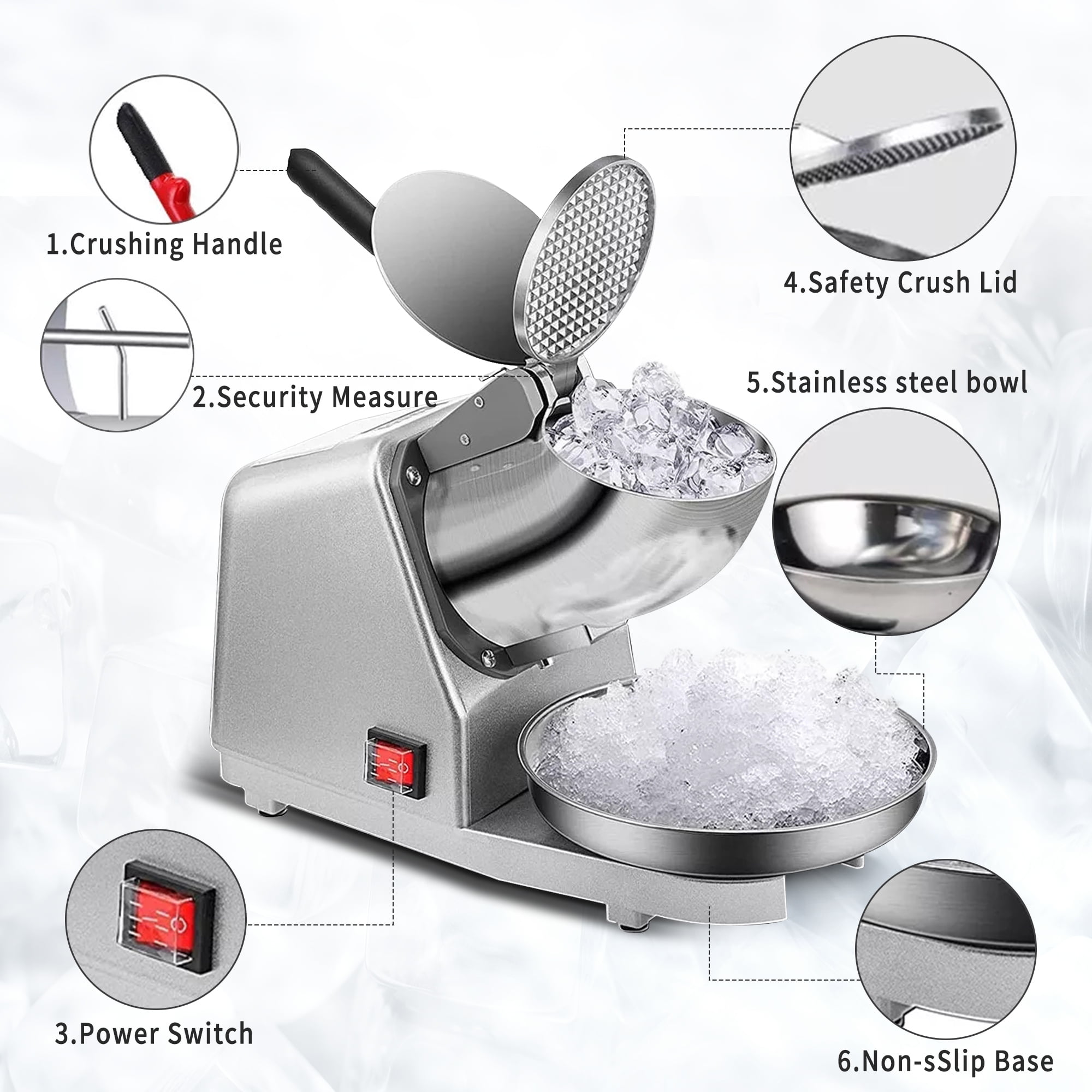 Electric Ice Crusher 380W,187 lbs/Hr,Broxin Stainless Steel Dual Ice Blades,for Commercial Home Use - Image 7
