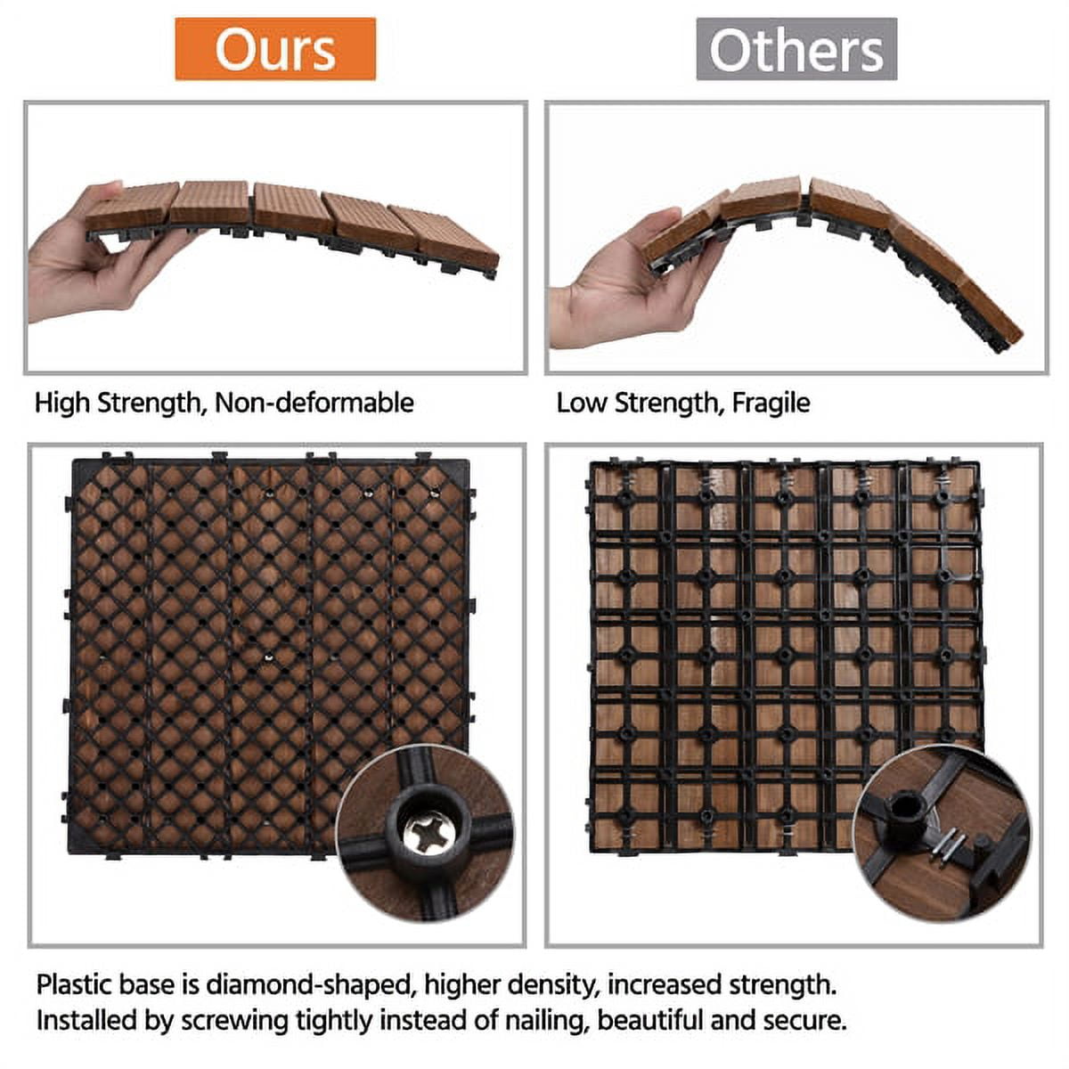 Renwick 12" x 12" Interlocking Wooden Floor Tiles, Outdoor and Indoor, 11 pieces, Brown Flooring Materials - Image 10