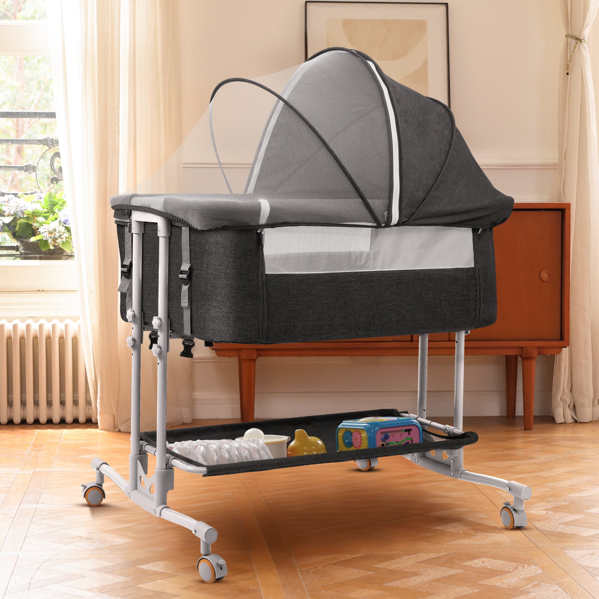 Babyeap Baby Bassinet Bedside Sleeper Bassinet for 0–5 Months Infants, Unisex, Dark Gray - Image 4