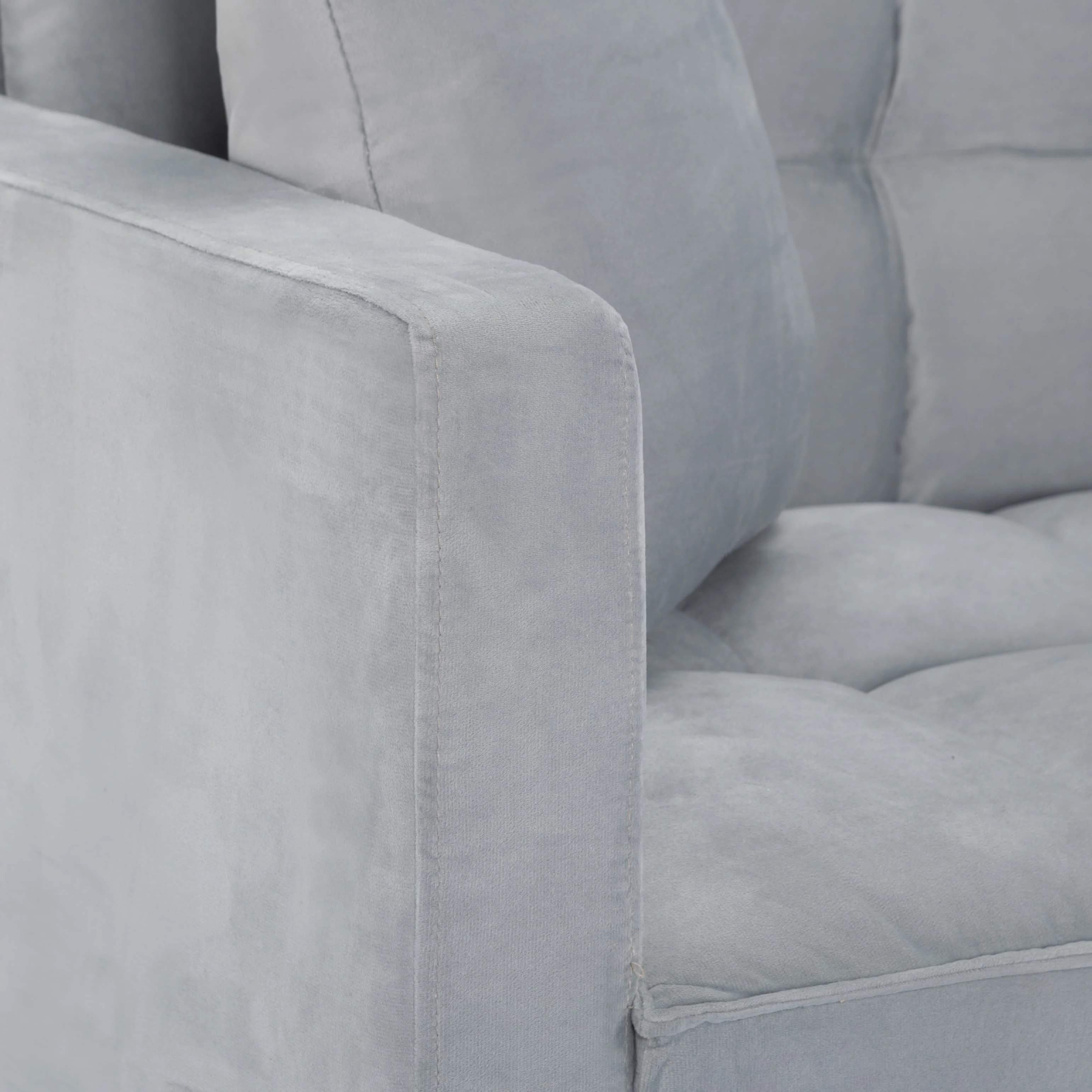 BSHTI 74” x 26.4” Futon Convertible Sofa, 3 Angles for Adjusting, Velvet Fabric, Square-Tufted Upholstery, with Silver Metal Legs, Twin Size Sleeper Sofa, Light Gray - Image 8