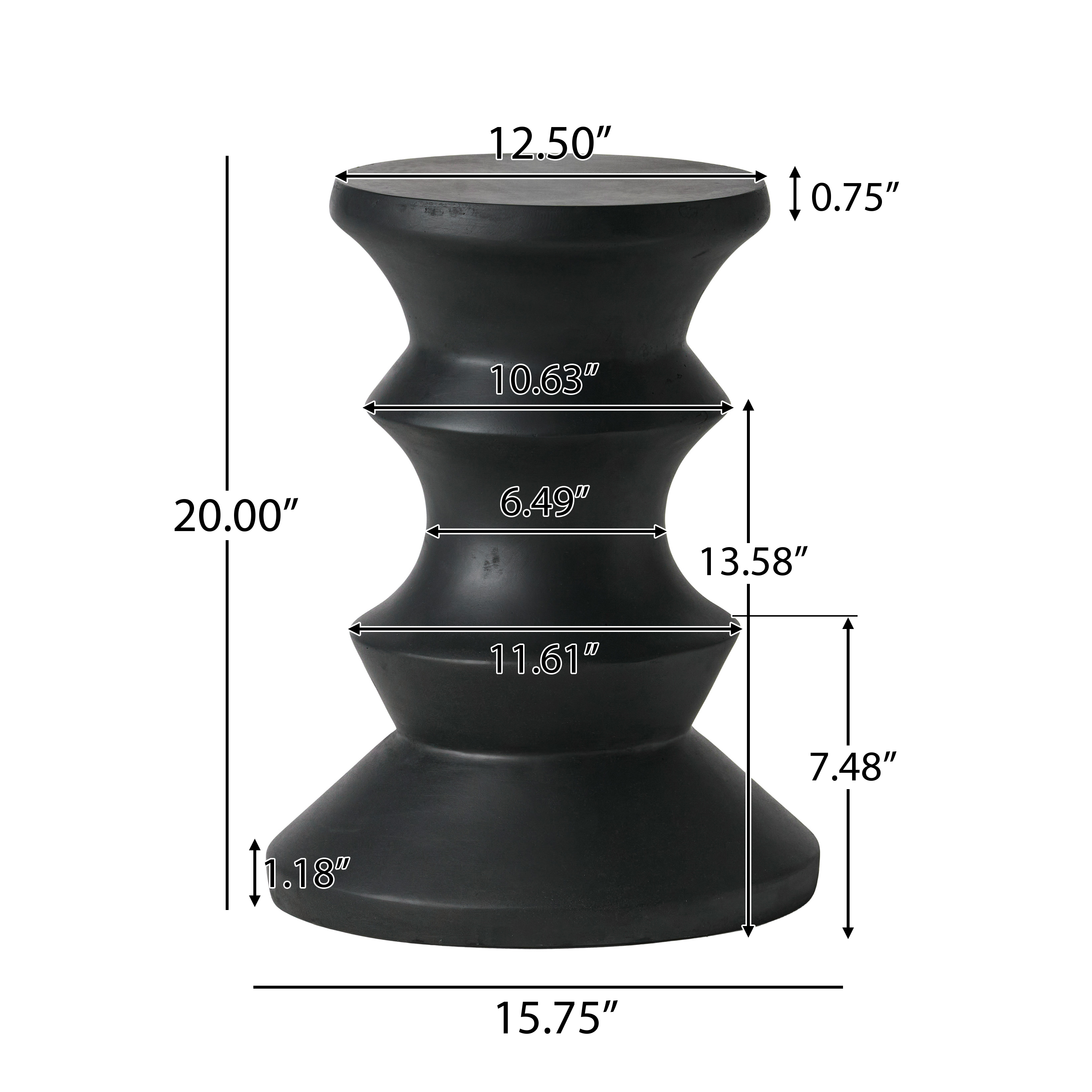 Outdoor 22" Light-Weight Concrete Side Table, Black - Image 8