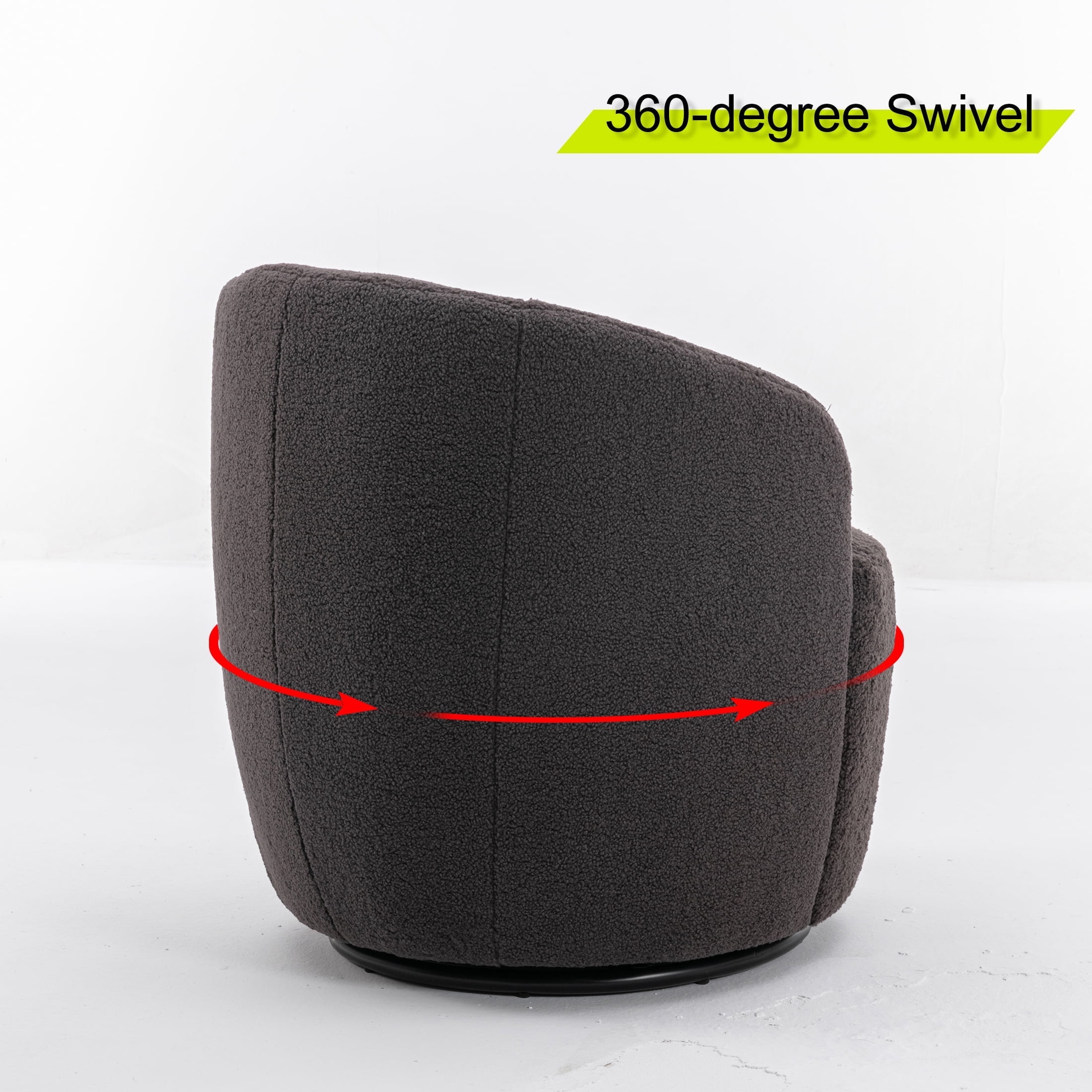PORKISS Swivel Accent Chair, Armchair with Teddy Fabric, Barrel Chair with Black Powder Coating Metal Ring for Living Room, Bedroom, Dark Gray - Image 7