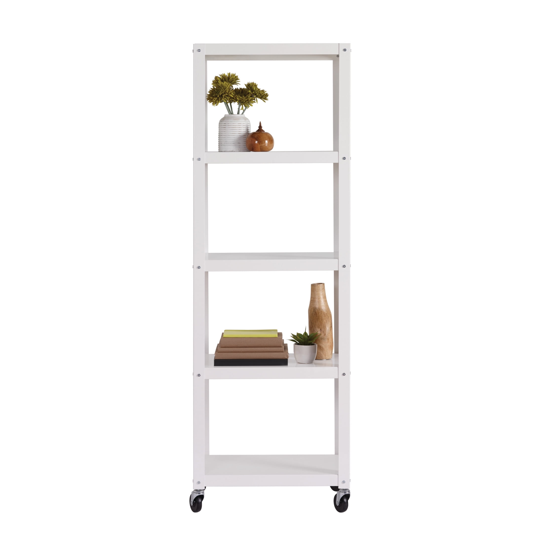 Office Dimensions 72" High Rolling 5 Shelf Bookcase, Industrial Metal, White - Image 6