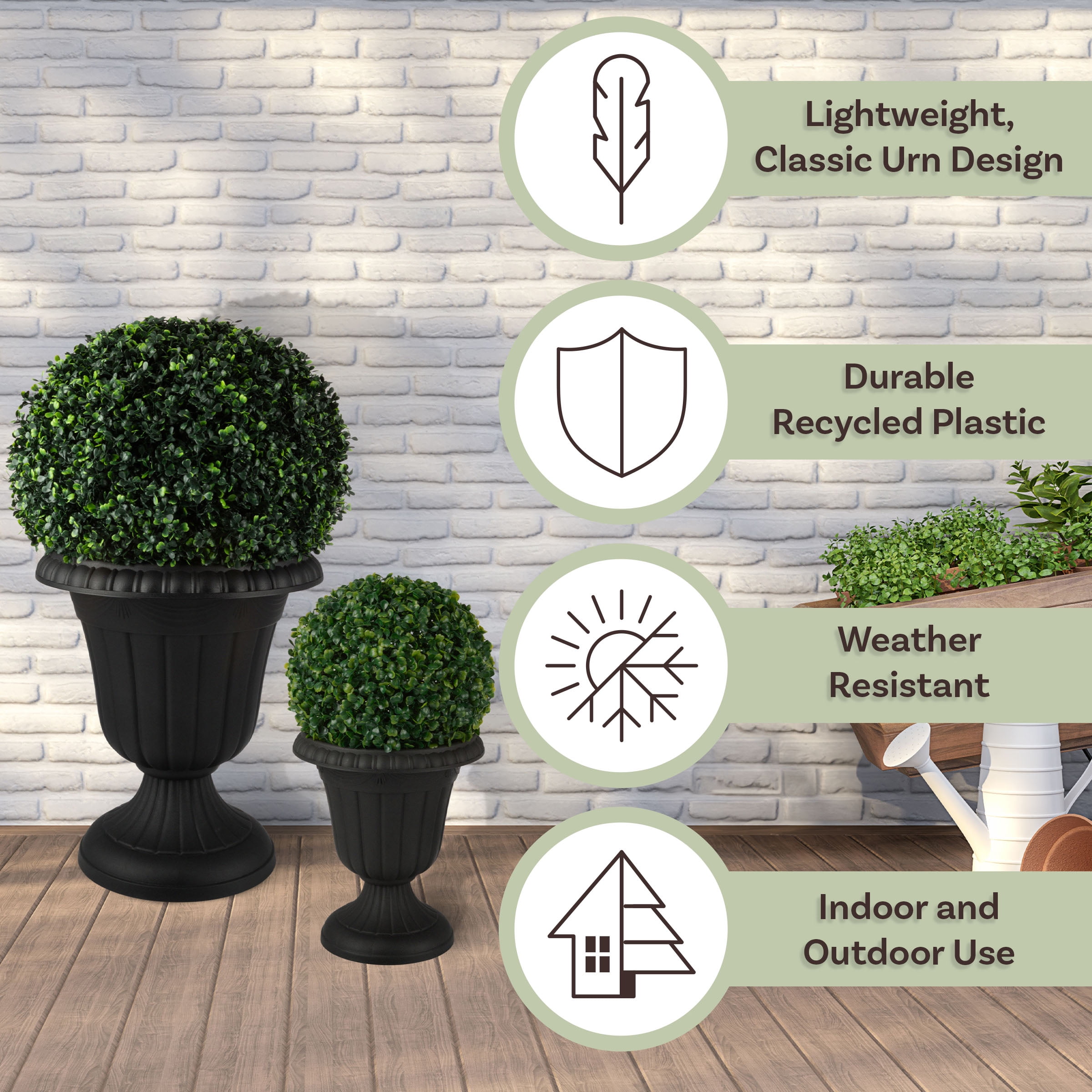 Pure Garden Large and Small Outdoor Urn Planter 2-Pack, Black - Image 10