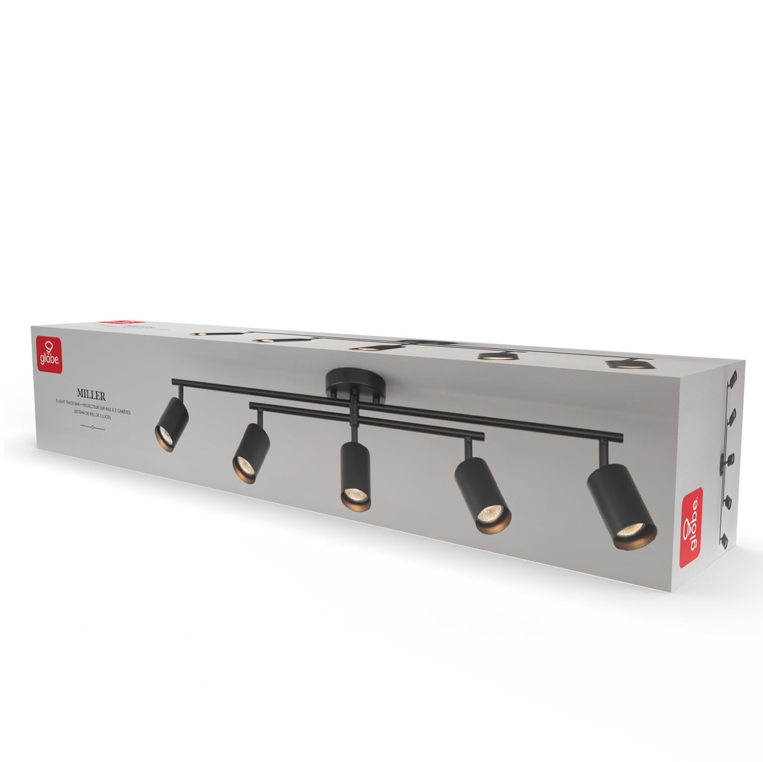 Globe Electric Modern Industrial 34" 5-Light Matte Black Track Light Swivel Bar Pivoting Shades - Image 2