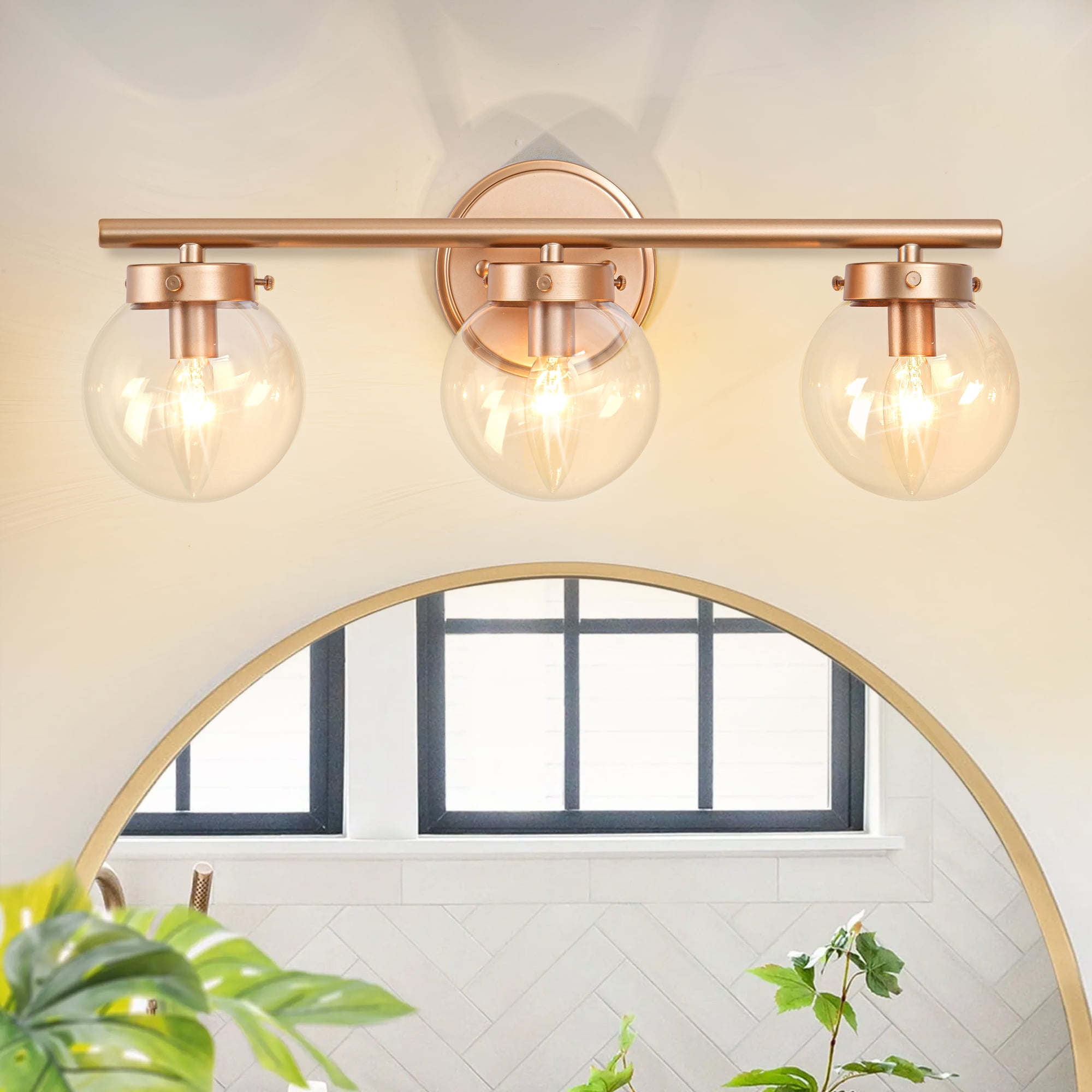 Uznhty 3 Light Gold Vanity Light with Globe Glass Modern Bathroom Wall Sconces E12 Bulb - Image 6
