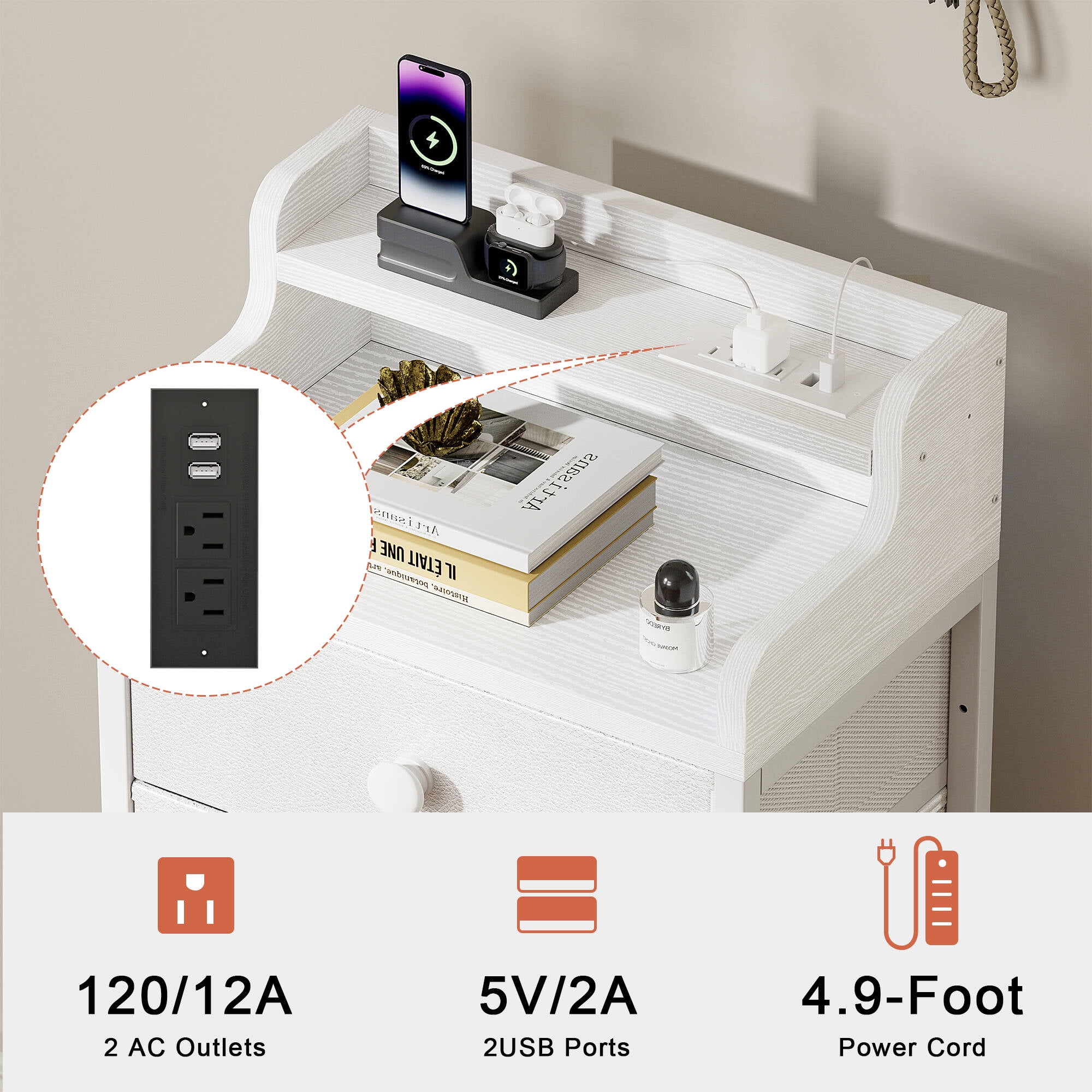 GUNAITO Led Dresser for Bedroom with 5 Drawers Tall Narrow Chest of Drawers Fabric Storage Dresser for Adults,White - Image 7