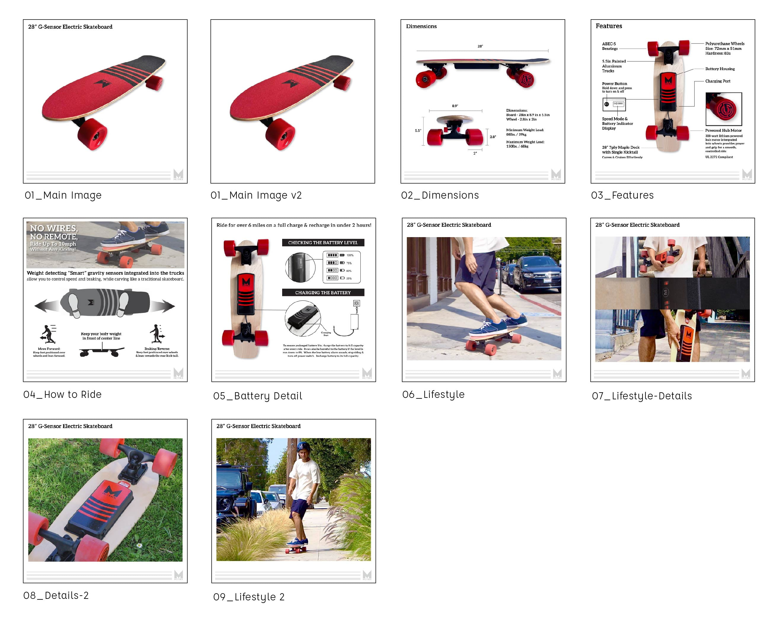 M8TRX EB100 Electric Skateboard, Gravity Sensor Riding, 300 Watt, 28" Deck, 10 MPH, Red - Image 11