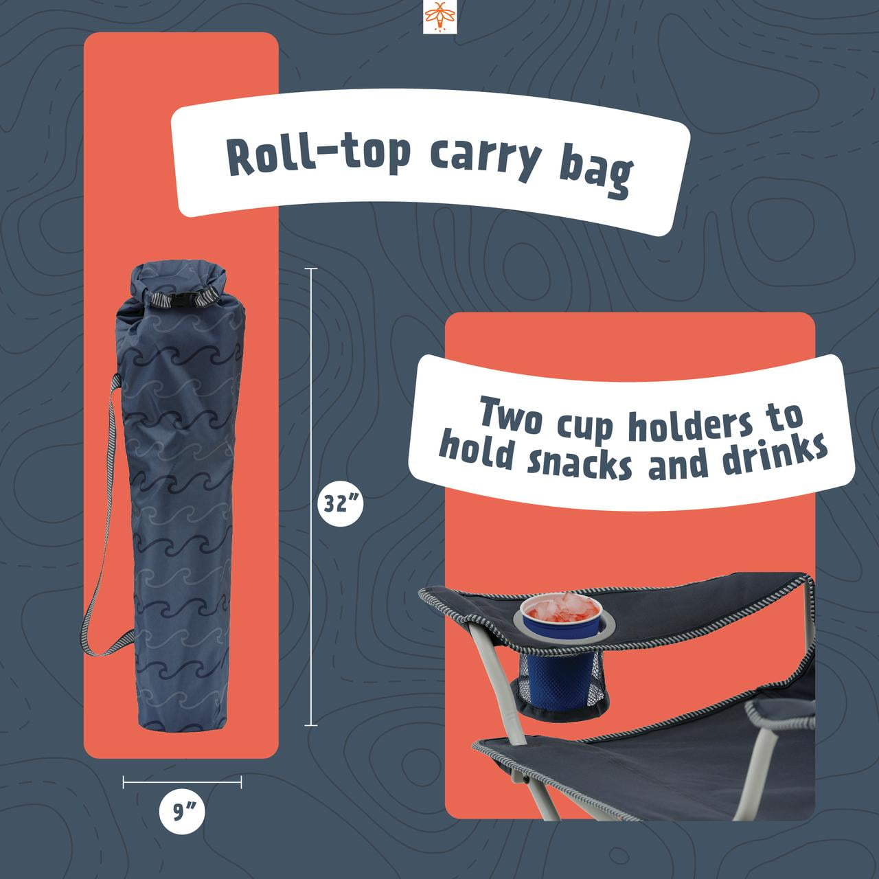 Firefly! Outdoor Gear Finn the Shark Kid's Camping Chair - Navy/Orange/Gray Color - Image 10