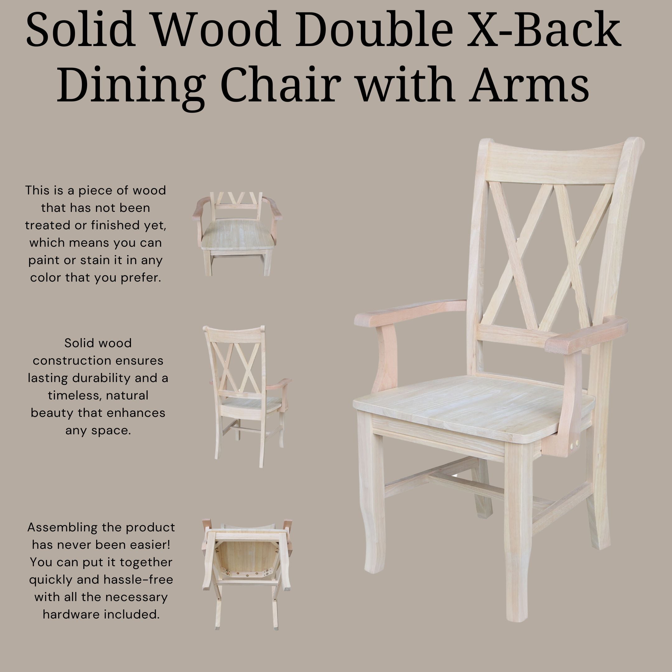 International Concepts Solid Wood Double X-Back Chair with Arms Ready to Finish - Image 8