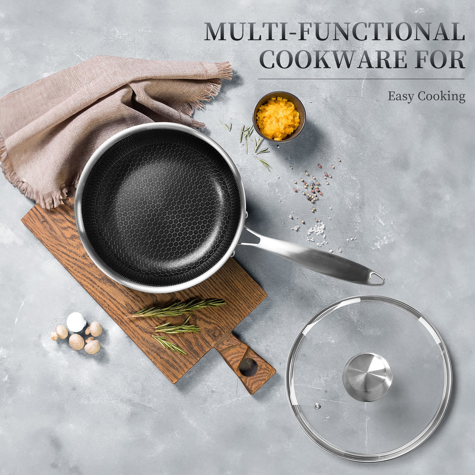 Innerwell 11 inch Stainless Steel Nonstick Saute Pan with Lid Omelet Pan for Gas Electric Induction Ceramic Stoves - Image 3