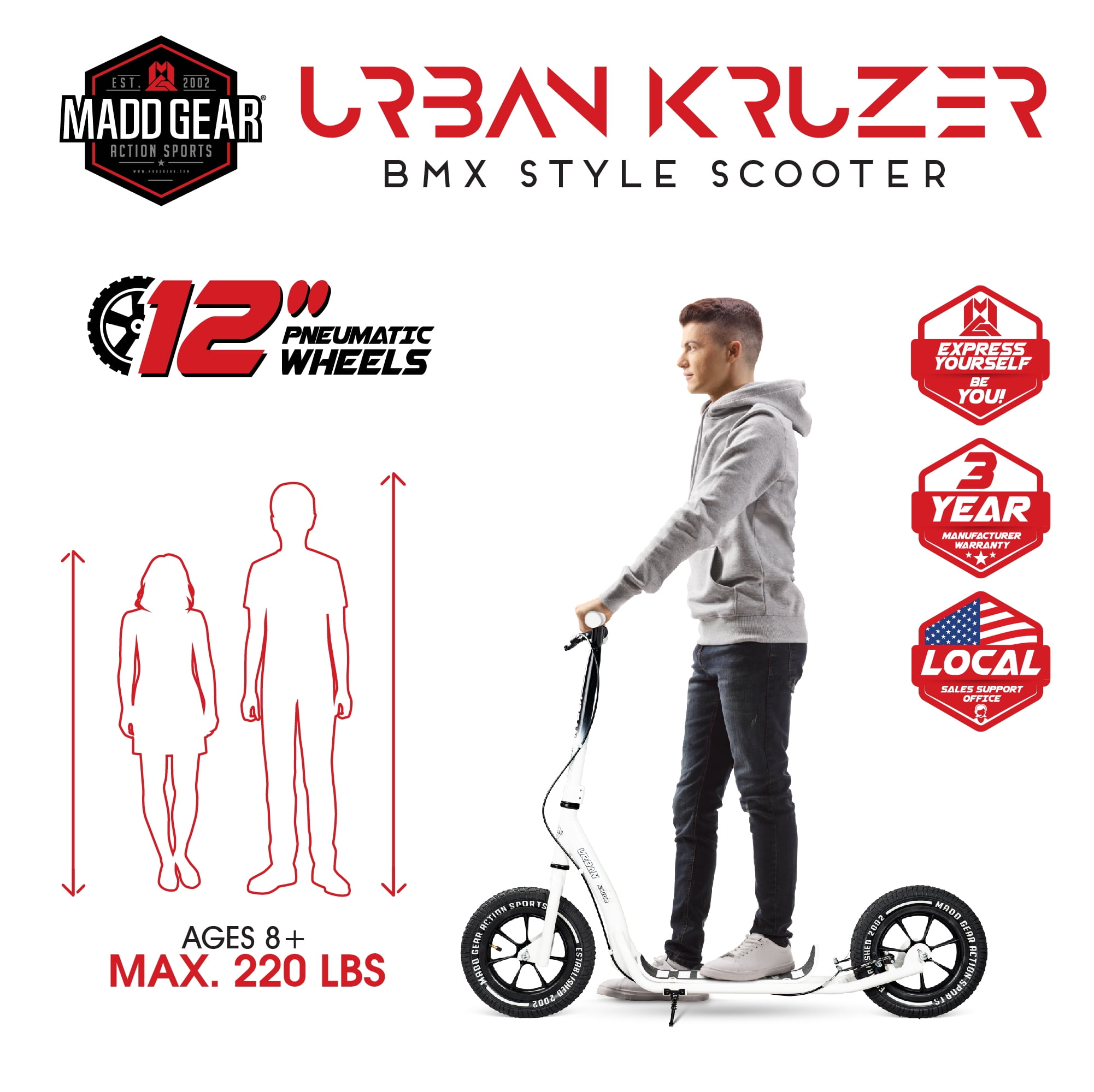 Madd Gear Urban Glide Commuter Scooter - White / Black - Image 2