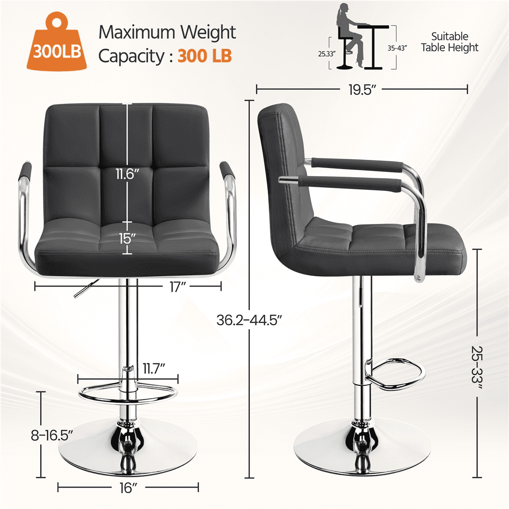 Renwick Bar Stool with Adjustable Height and Armrests, Set of 2, Gray - Image 6